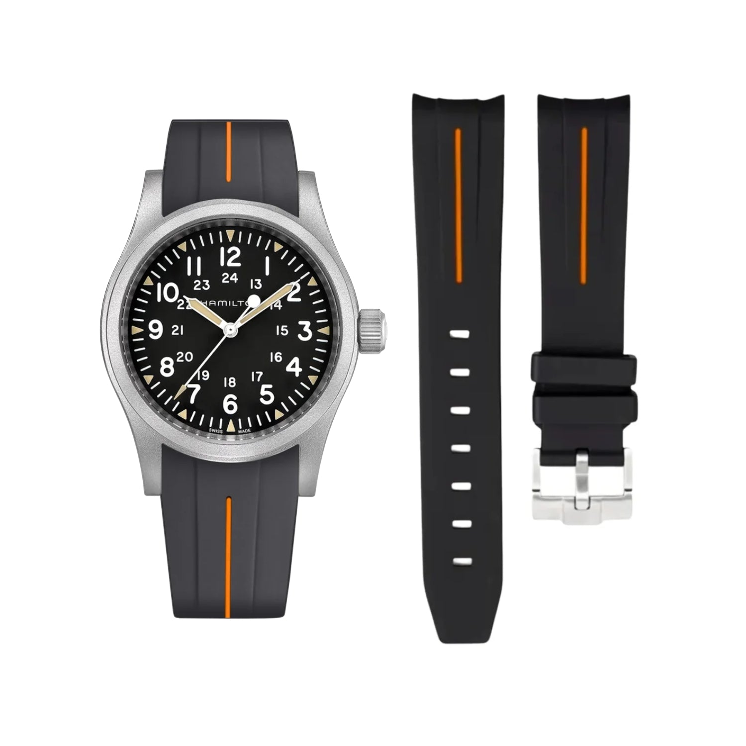Bracelet LuxLine® Noir/Orange pour Hamilton Khaki Field – 38mm/40mm/42mm