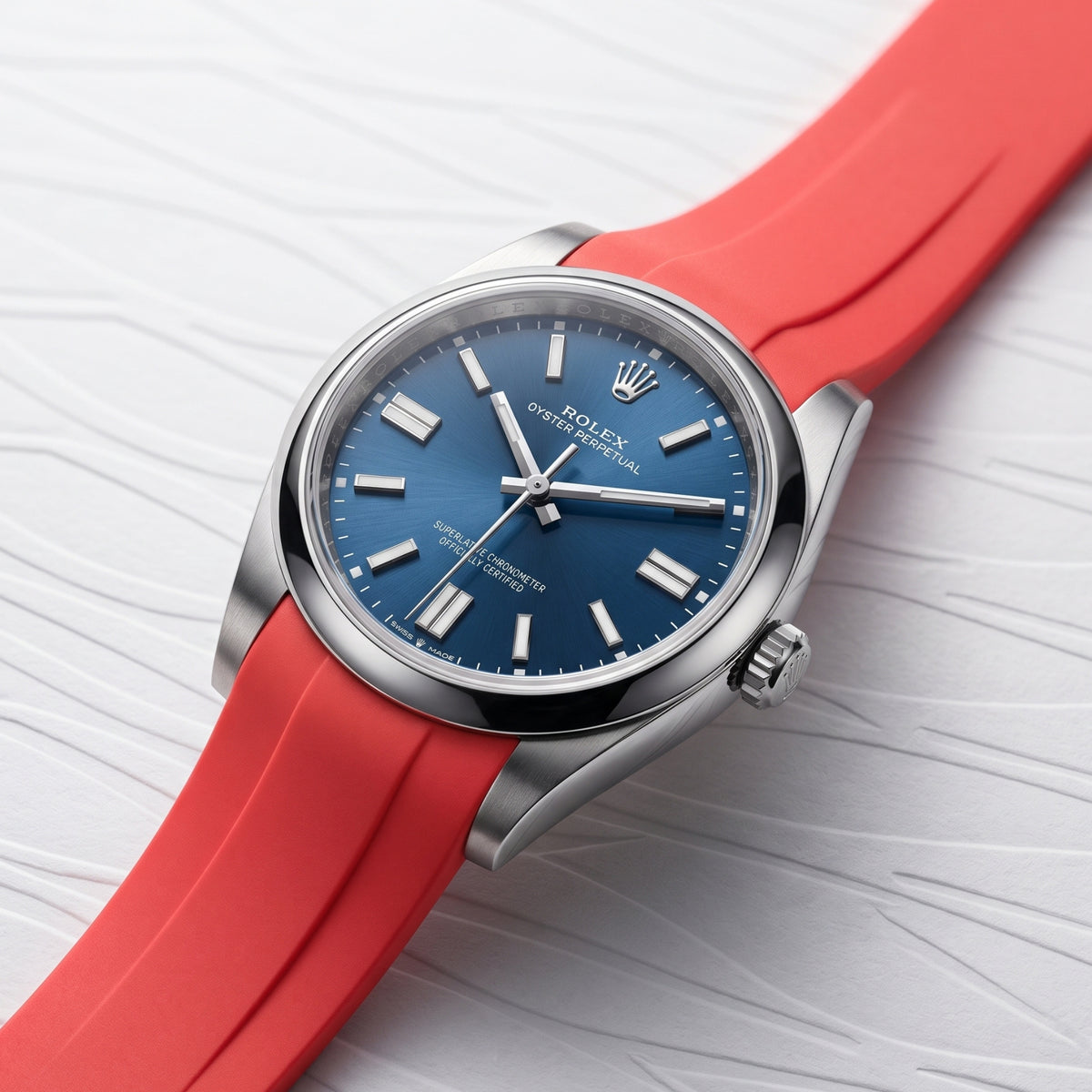 Bracelet déployant en caoutchouc pour Rolex Oyster Perpetual 41 mm - Rouge