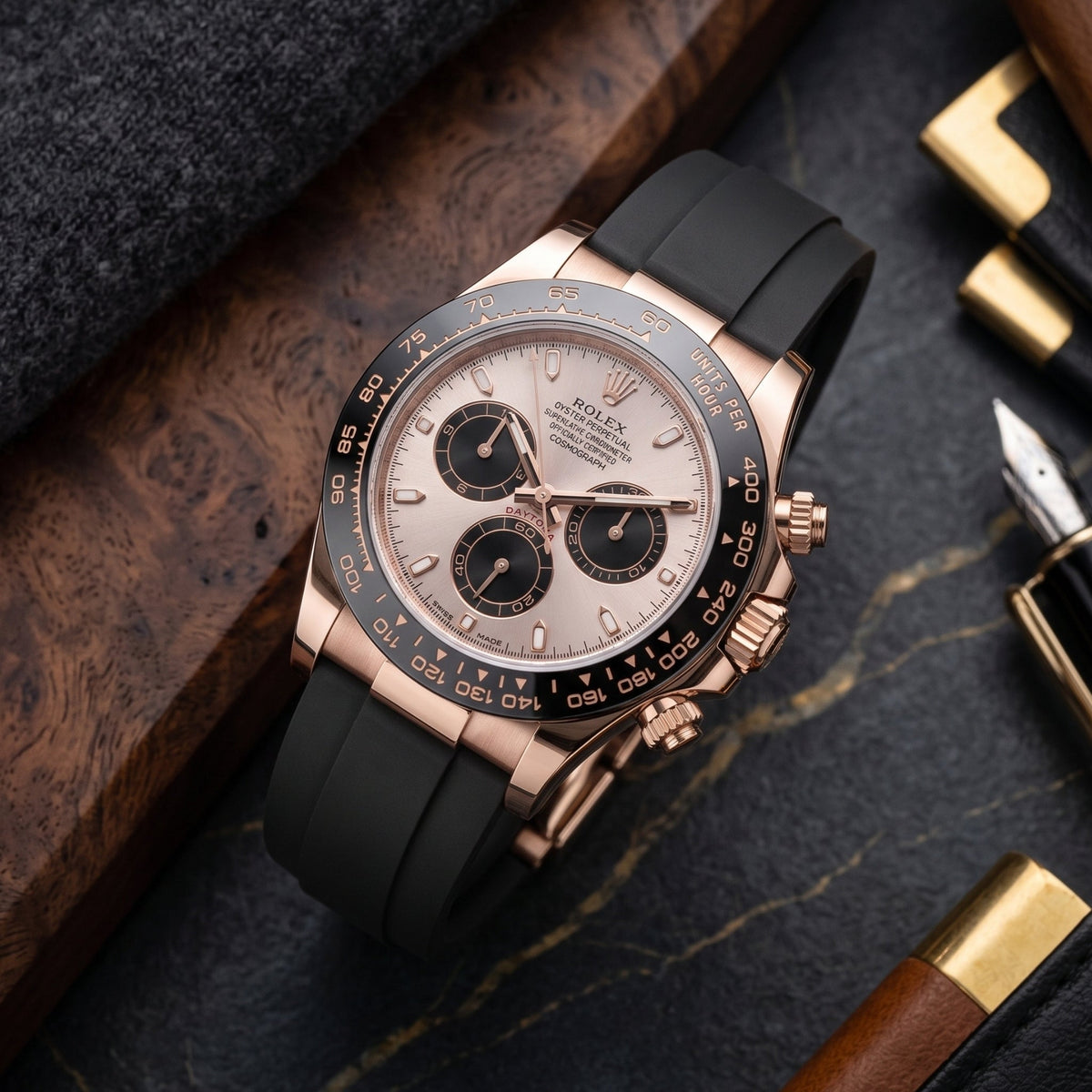 Black FKM Rubber Strap for Rolex Oysterflex – Daytona, Yacht-Master & Sky-Dweller - Helvetus