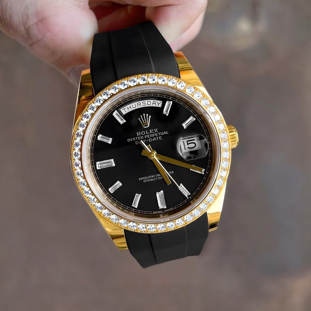 Deployant Rubber Strap - For Rolex Day - Date 40 - Black - Helvetus