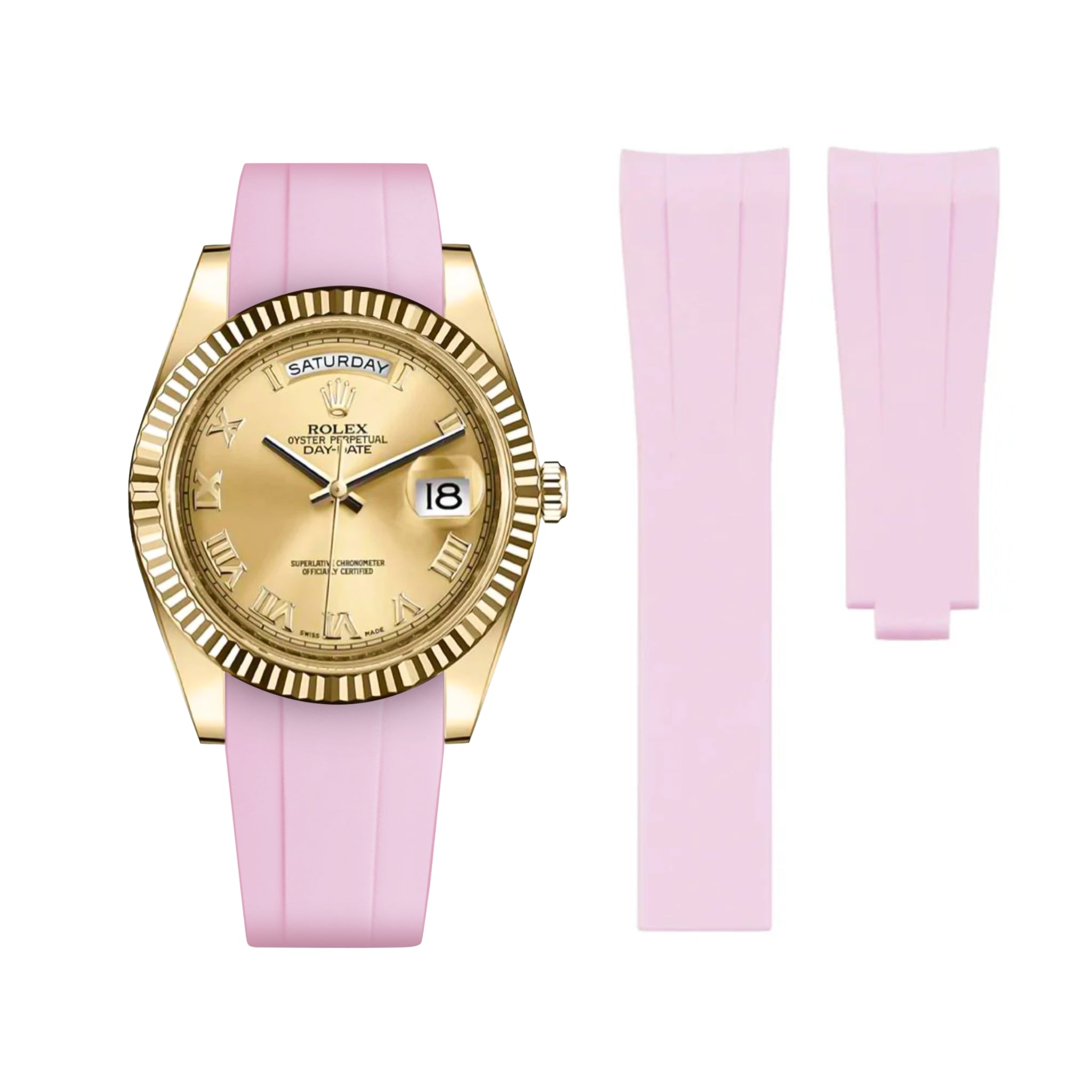 Deployant Rubber Strap - For Rolex Day - Date II 41mm - Pink - Helvetus