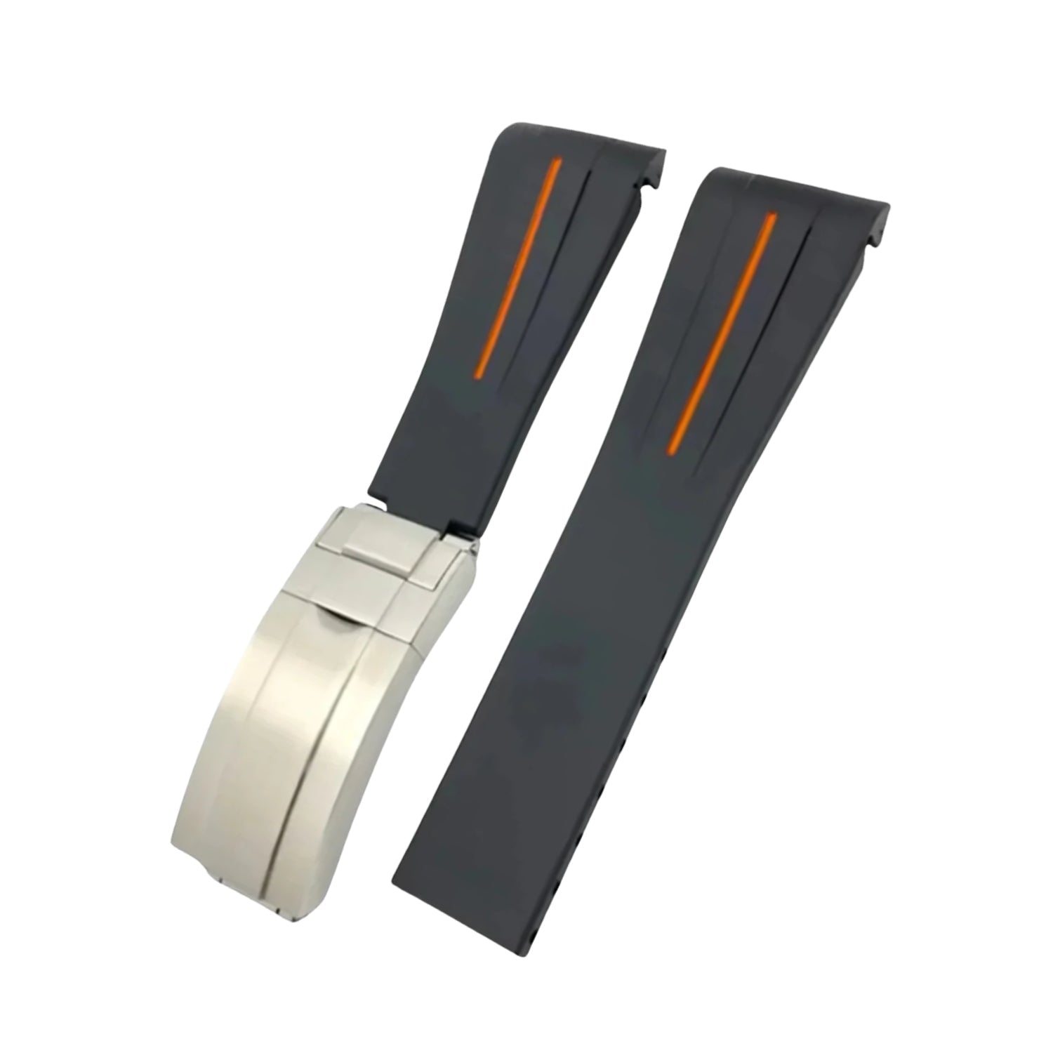 Deployant Rubber Strap - For Rolex Daytona - Black w/Orange Line | LuxLine® - Helvetus