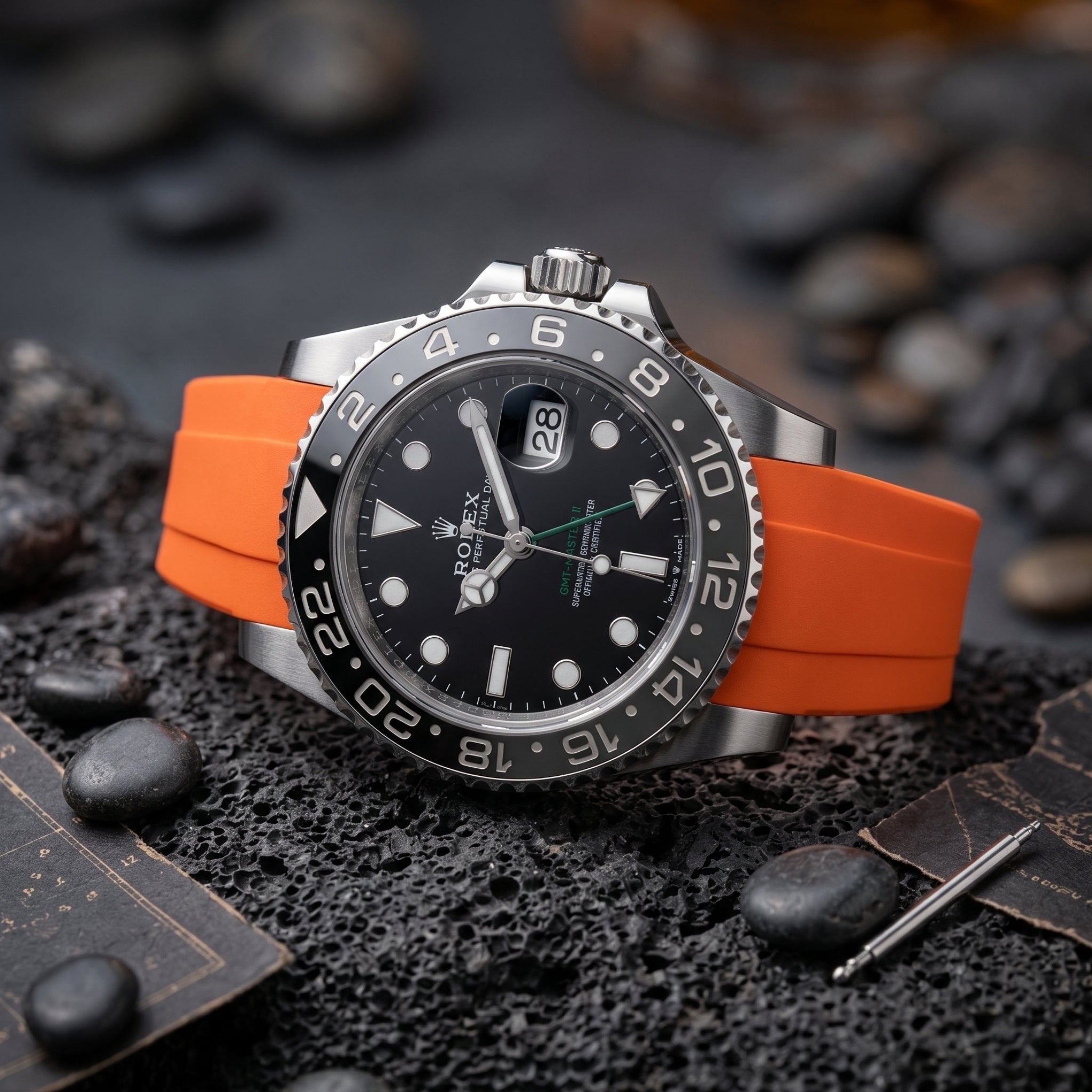 Deployant Rubber Strap - For Rolex GMT-Master II - Orange - Helvetus