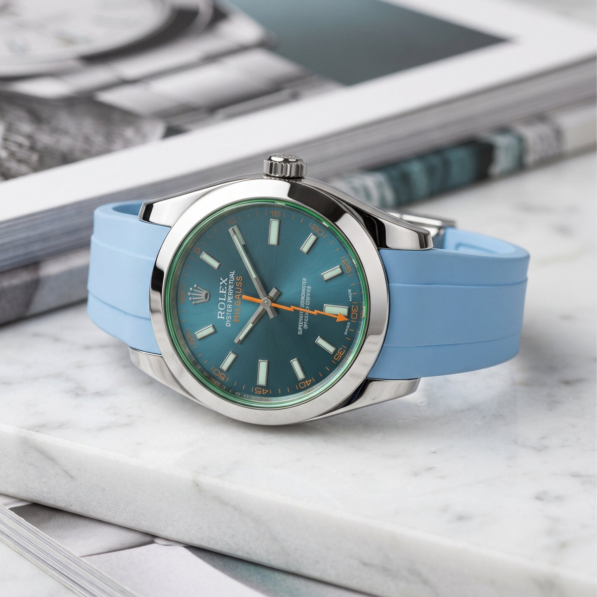 Deployant Rubber Strap - For Rolex Milgauss - Baby Blue - Helvetus