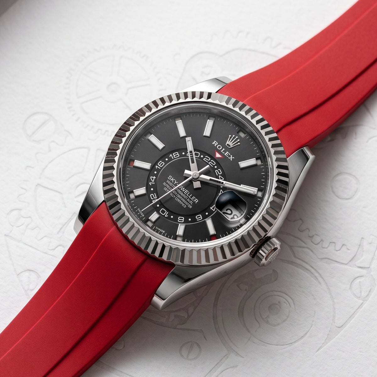 Deployant Rubber Strap - For Rolex Sky-Dweller - Red - Helvetus