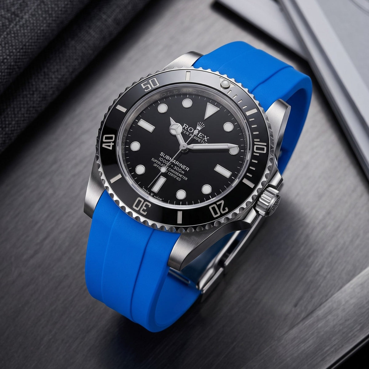 Deployant Rubber Strap - For Rolex Submariner - Blue - Helvetus