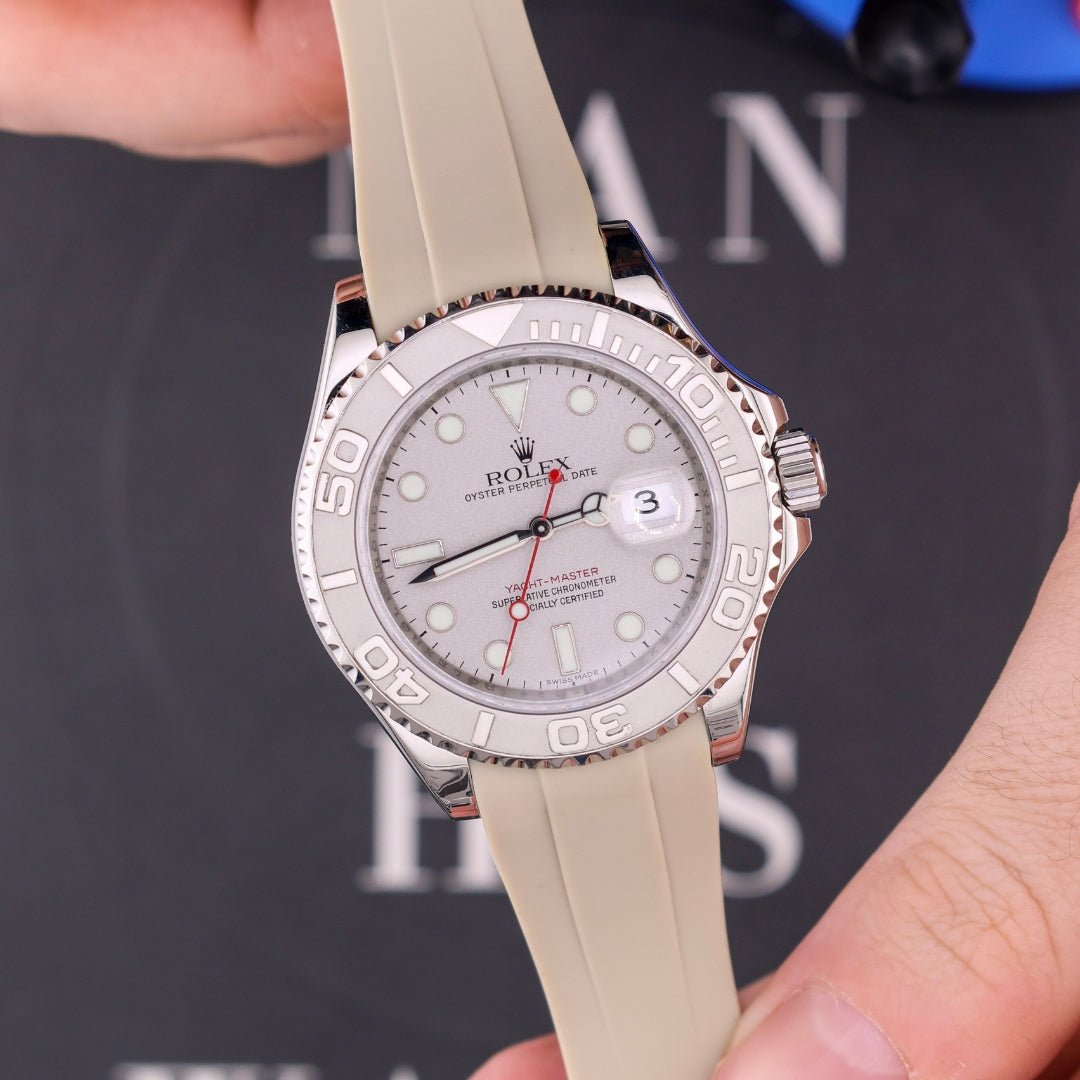 Deployant Rubber Strap - For Rolex Yacht - Master 40mm/42mm - Beige - Helvetus