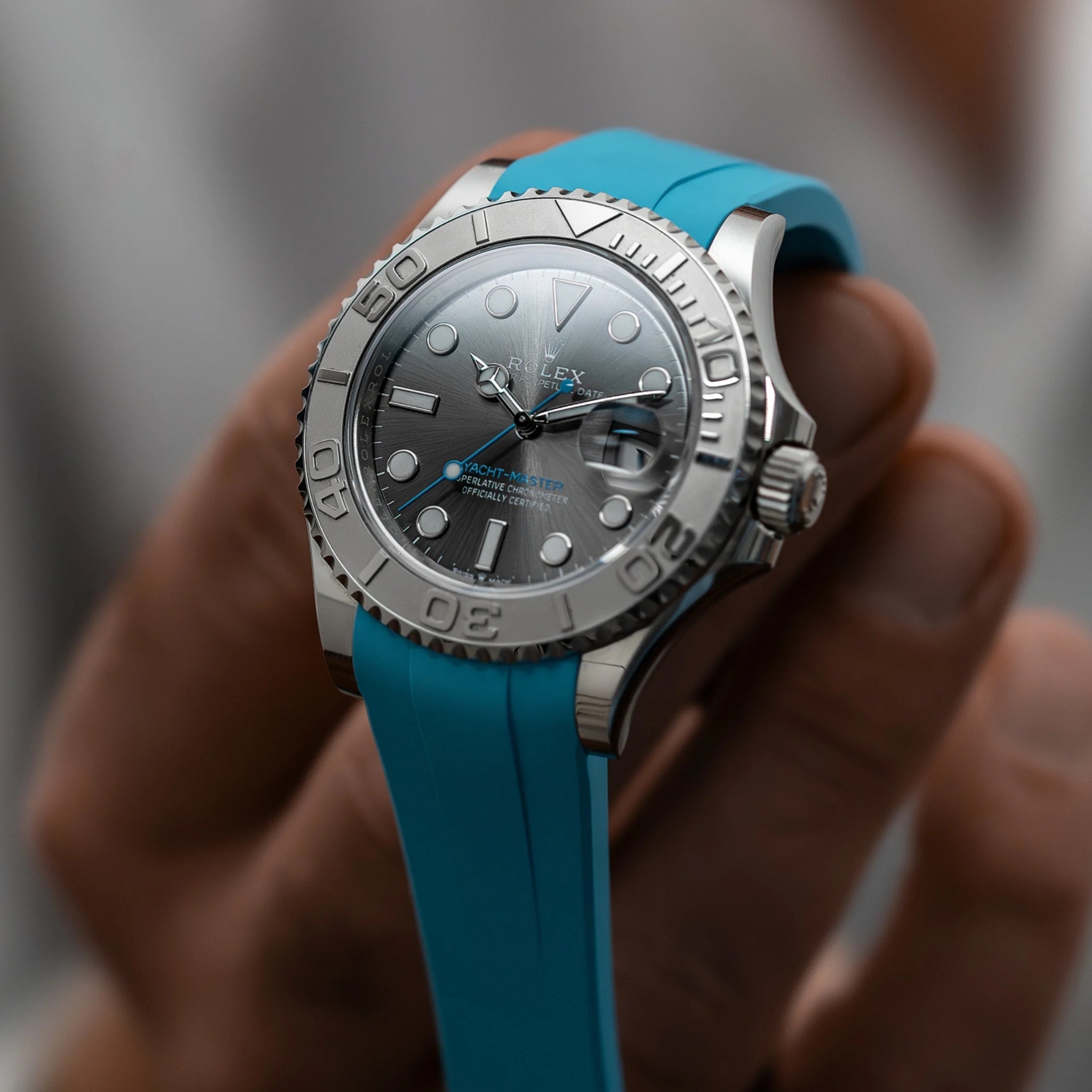 Deployant Rubber Strap - For Rolex Yacht-Master 40mm/42mm - Light Blue - Helvetus