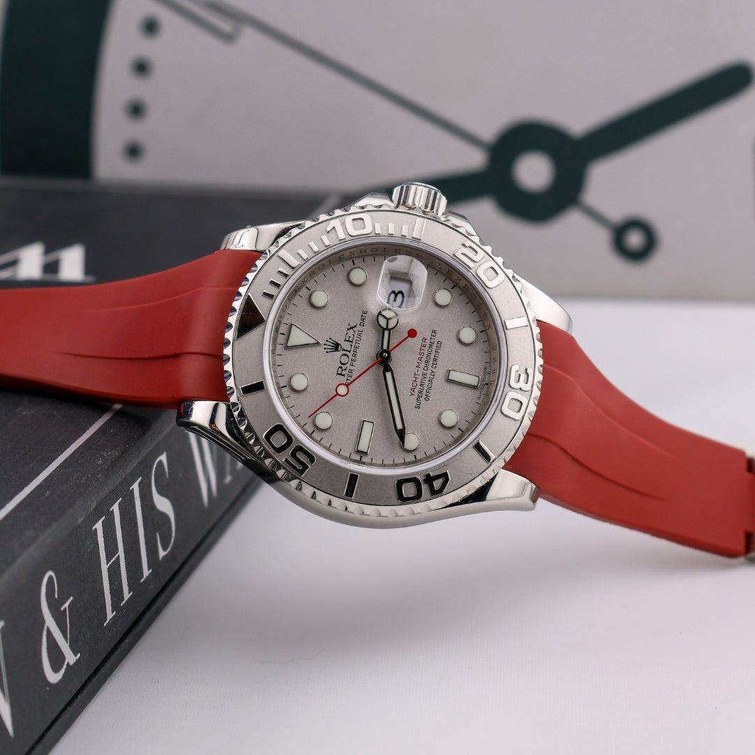 Deployant Rubber Strap - For Rolex Yacht - Master 40mm/42mm/37mm - Bordeaux - Helvetus