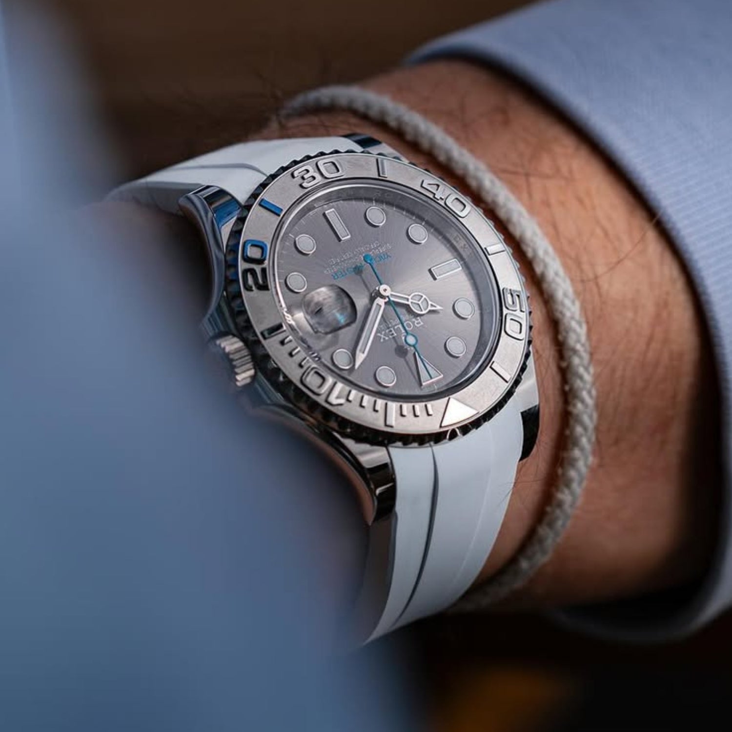 Deployant Rubber Strap - For Rolex Yacht - Master 40mm/42mm/37mm - White - Helvetus