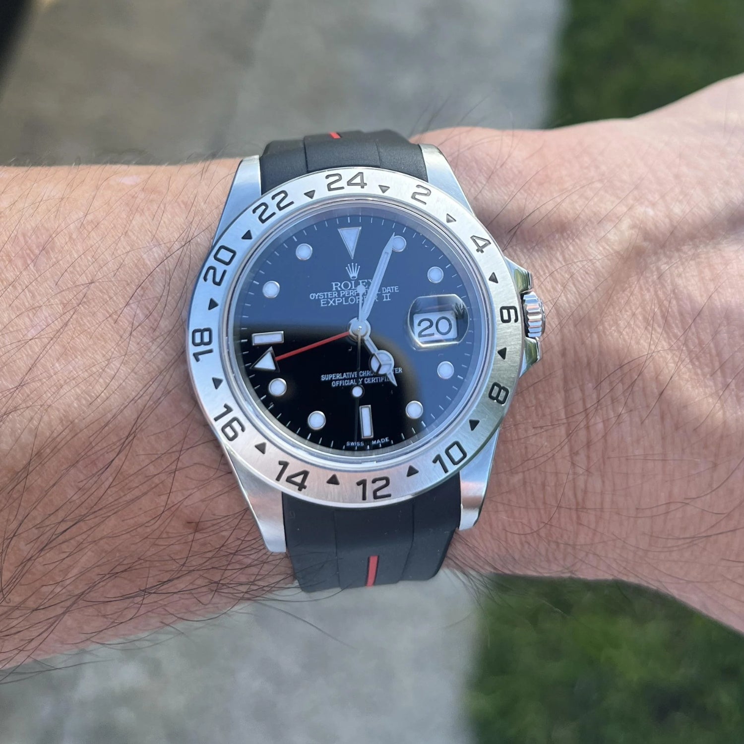 Deployant Strap - For Rolex Explorer II - Black w/Red Line | LuxLine® - Helvetus