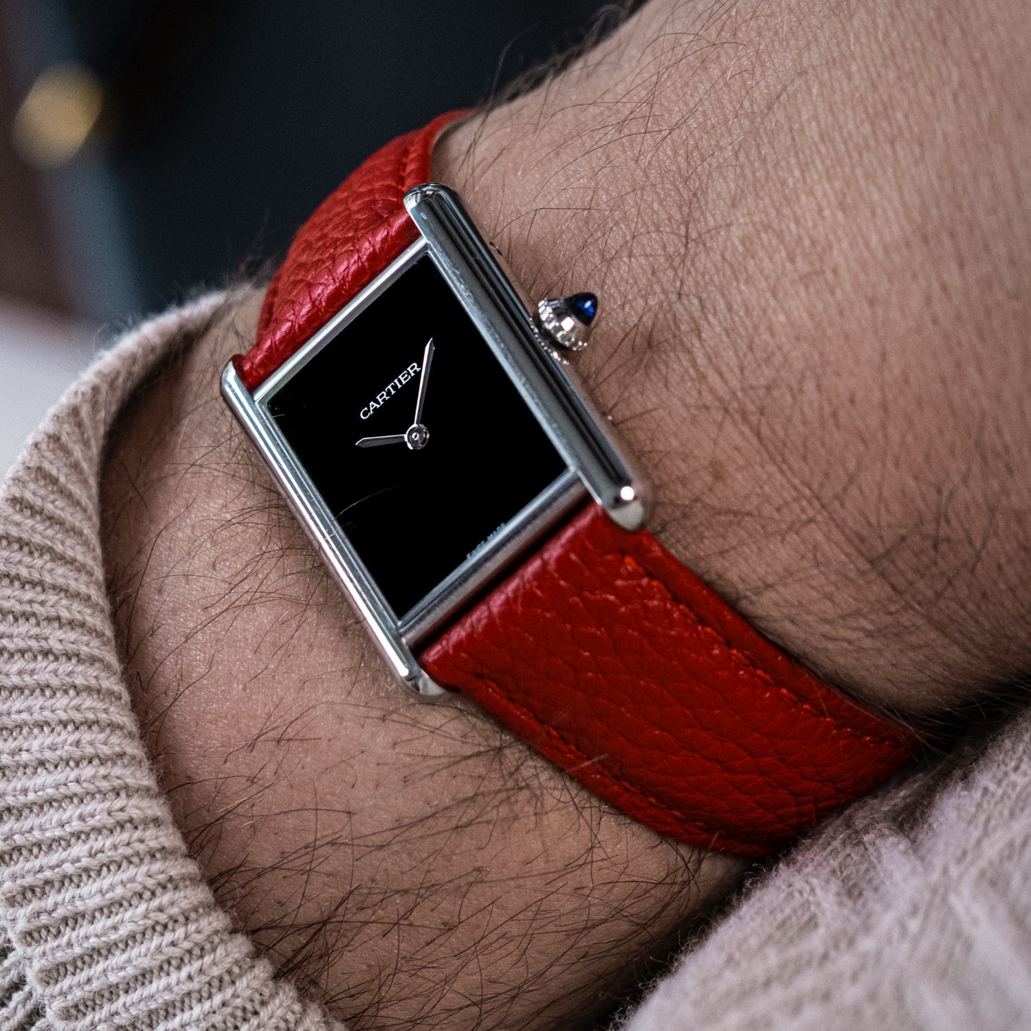 Leather Strap for Cartier Tank / Tank Solo / Tank Must – Red - Helvetus