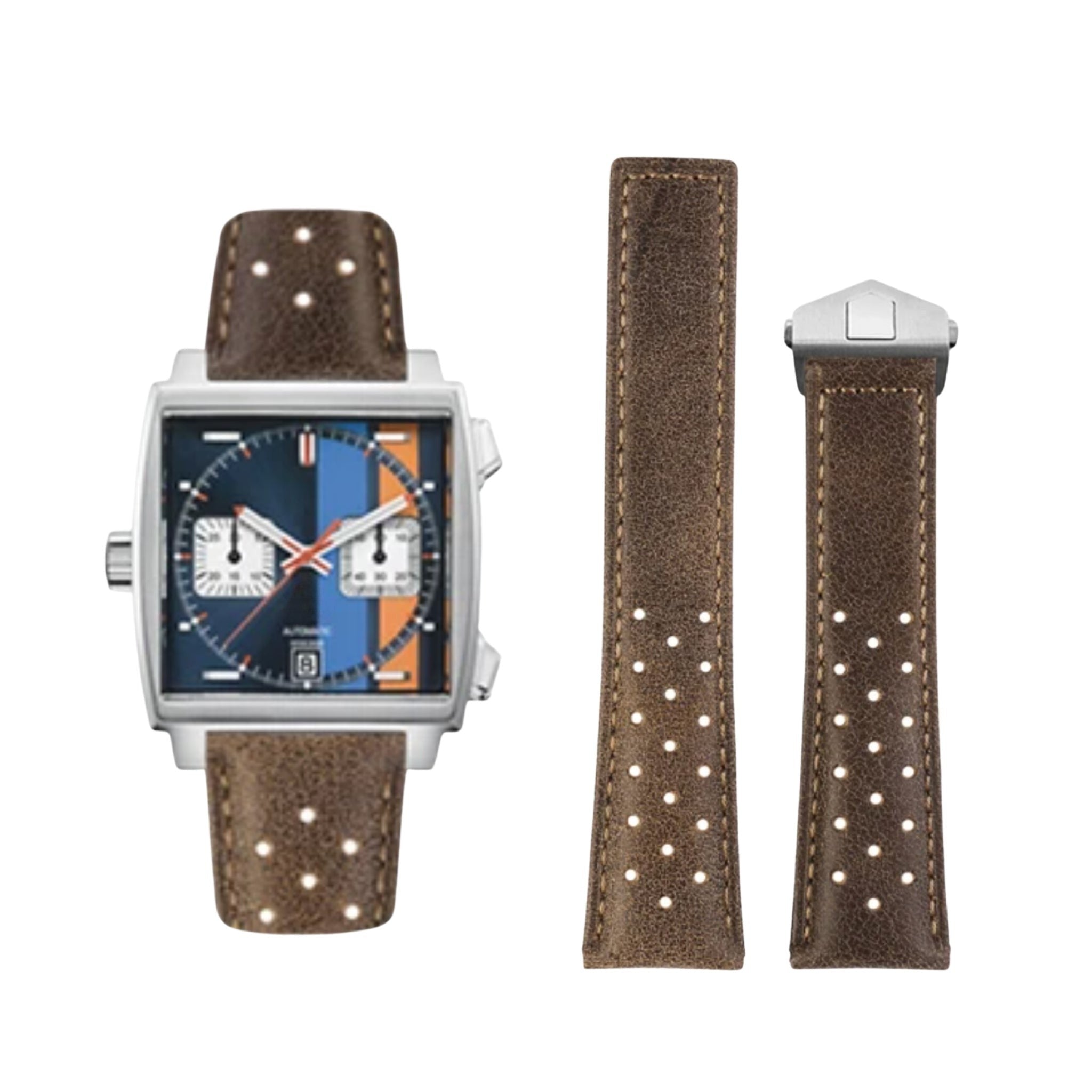 Leather Strap - For Tag Heuer Monaco - Brown - Helvetus