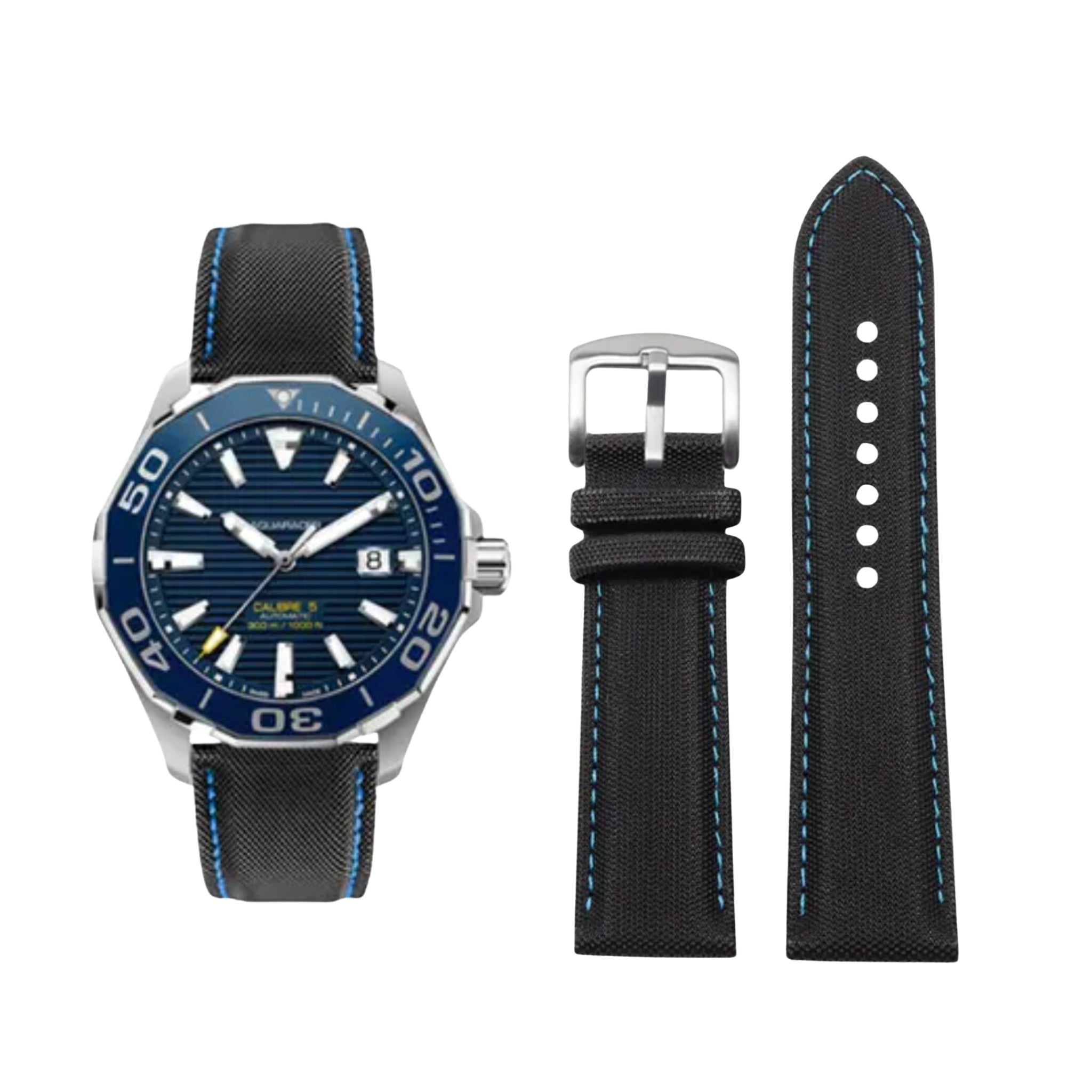 Nylon Strap - For Tag Heuer Formula 1 - Black/Blue - Helvetus
