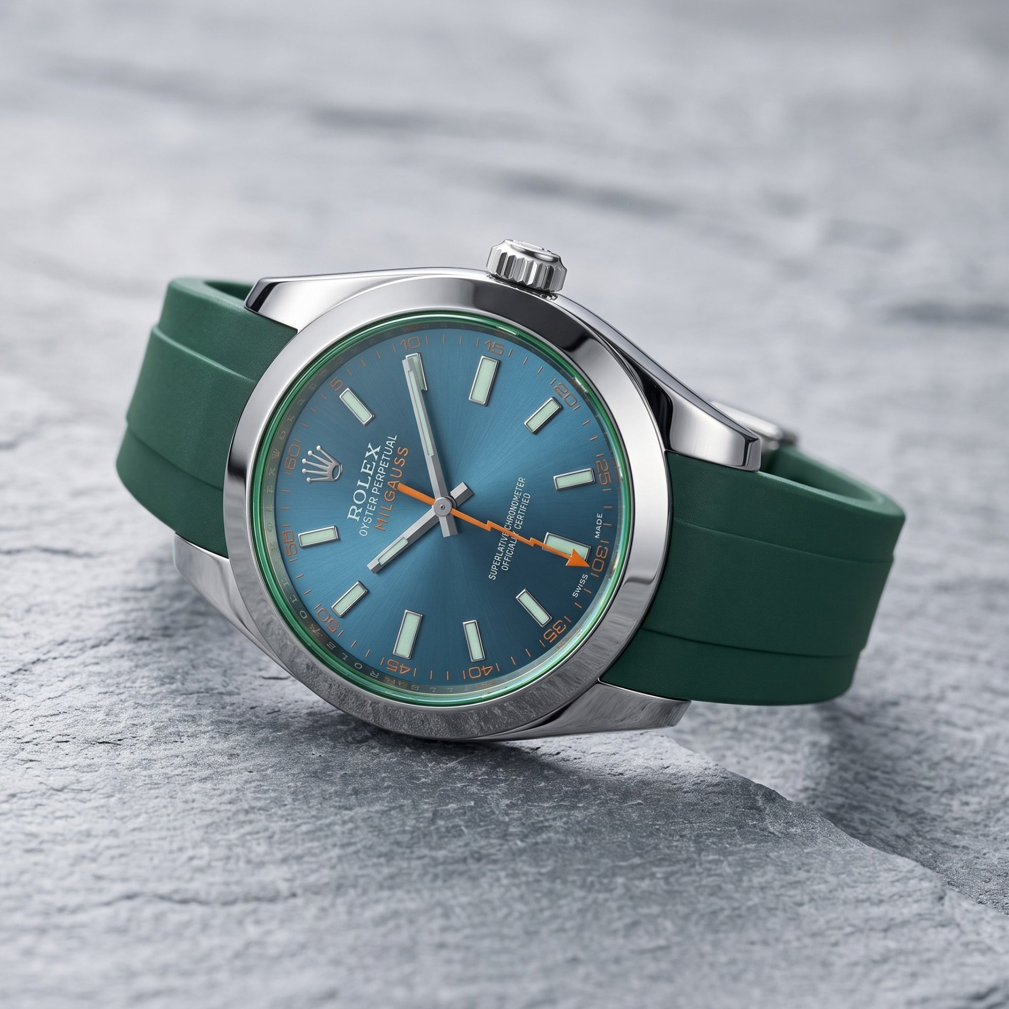 Bracelet déployant en caoutchouc – Pour Rolex Milgauss – Vert