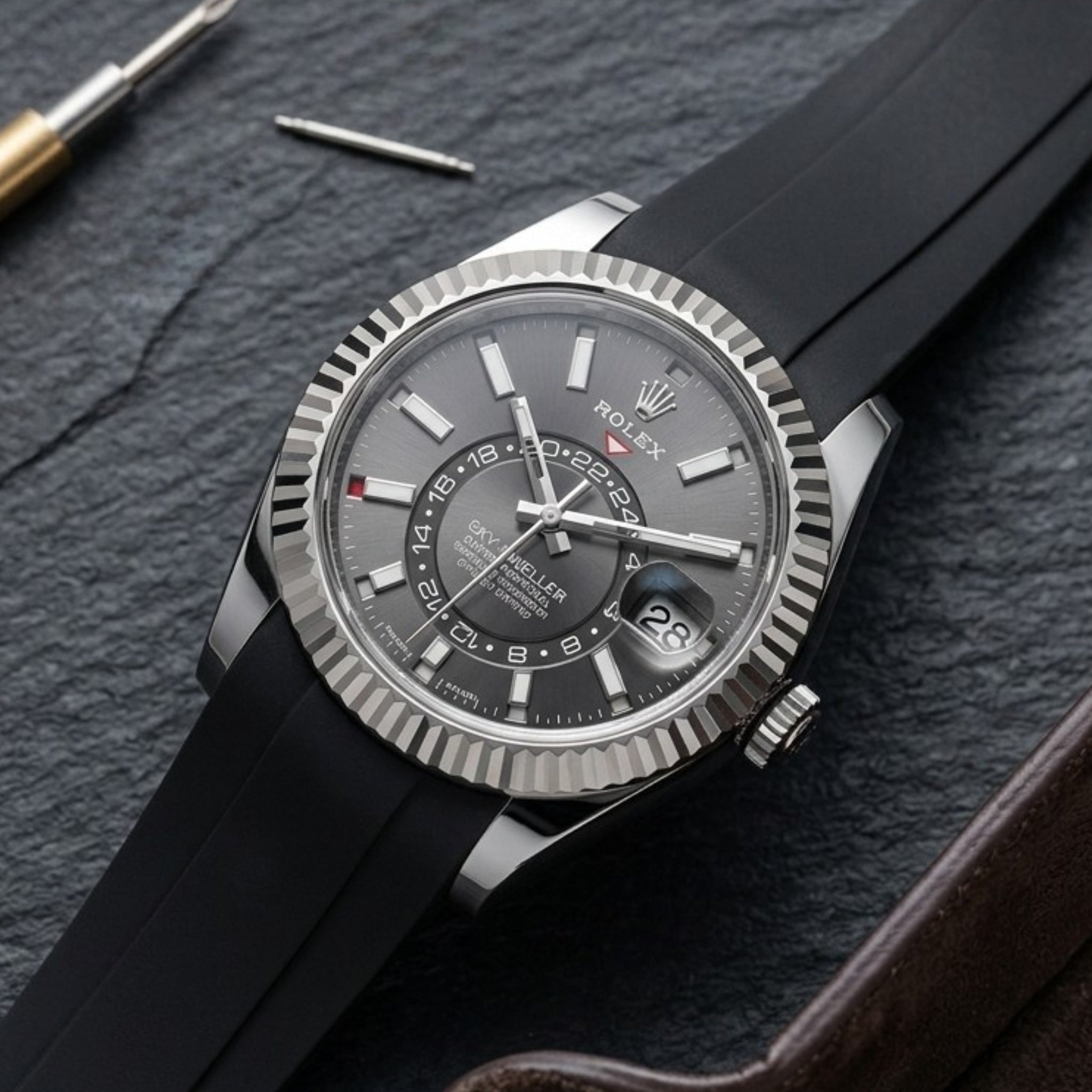 Bracelet en caoutchouc noir pour Rolex Sky-Dweller