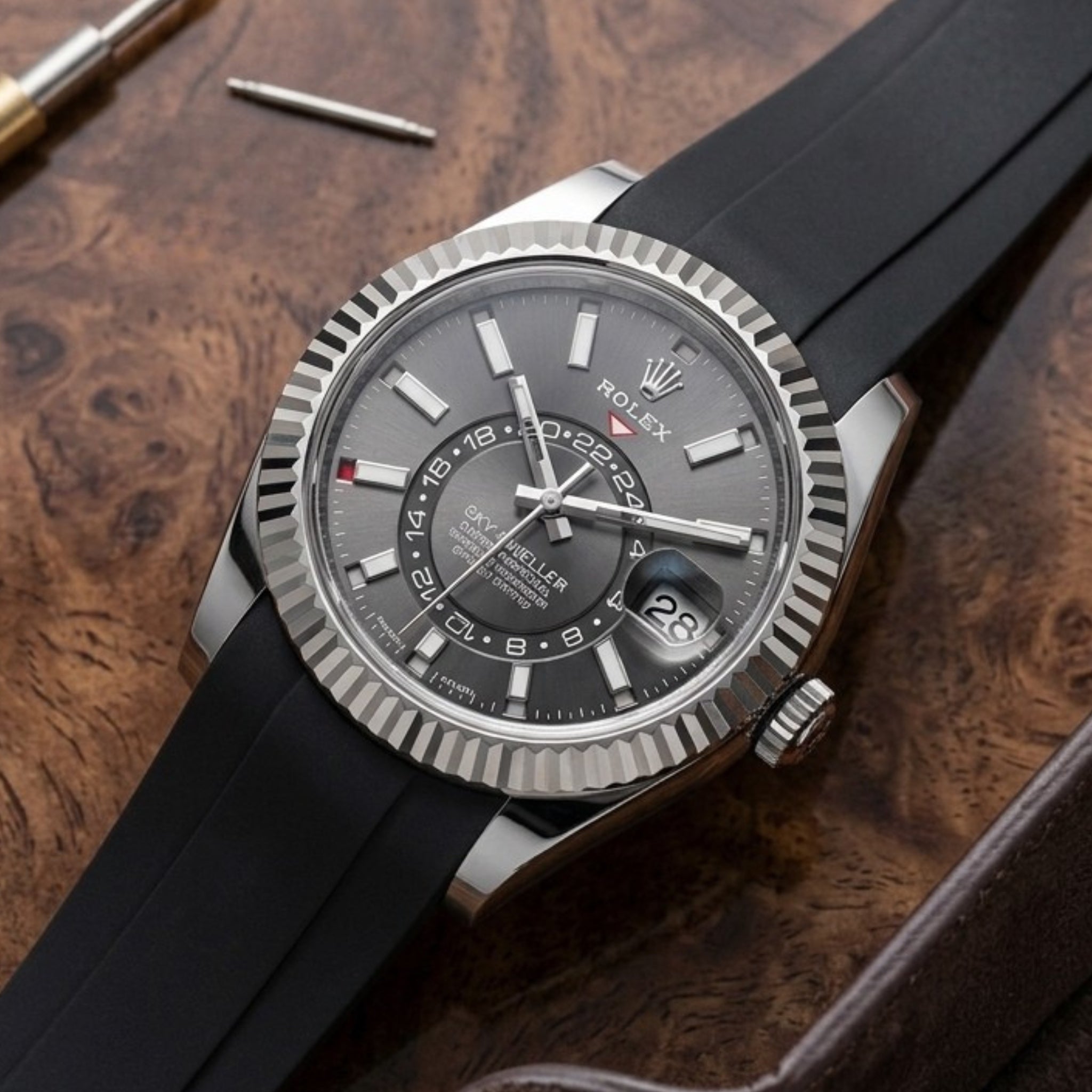 Bracelet déployant en caoutchouc pour Rolex Sky-Dweller - Noir