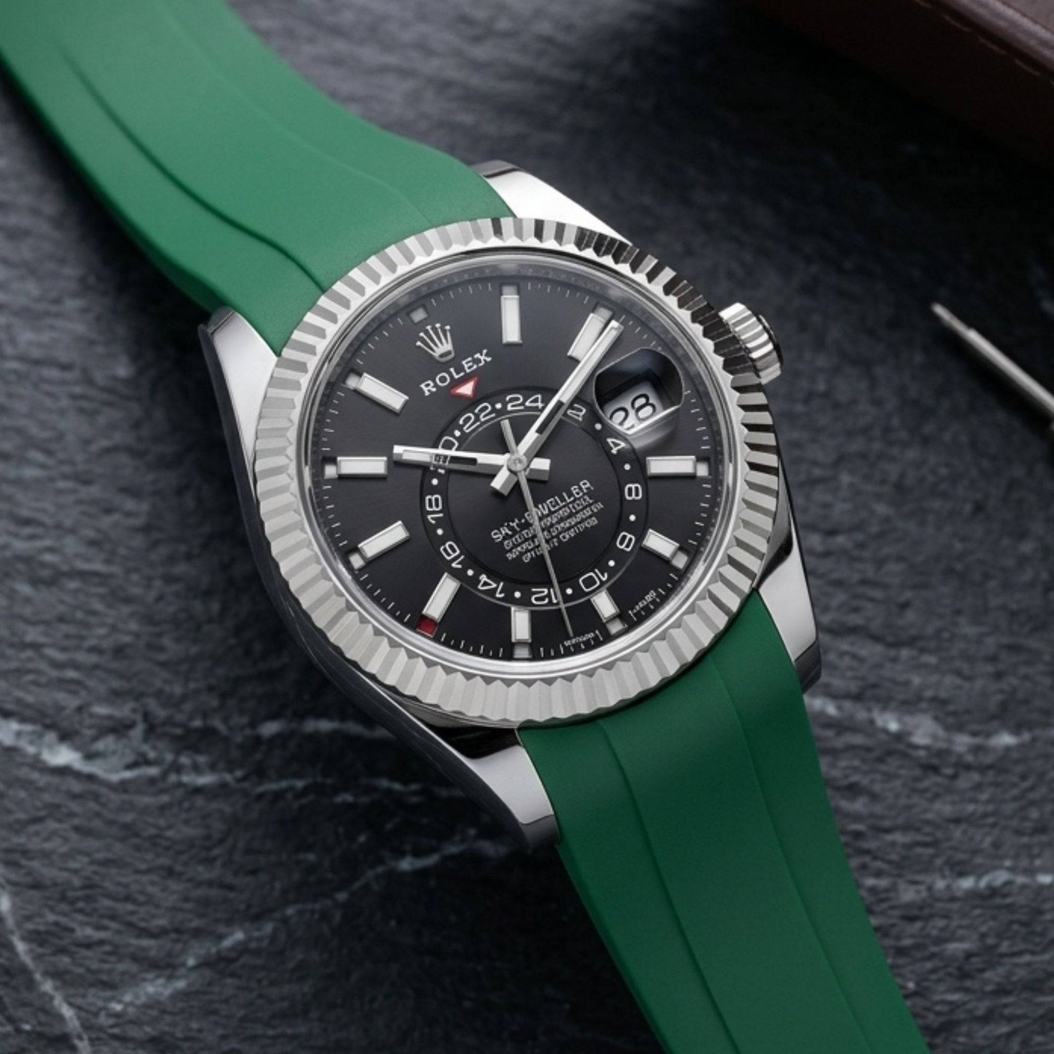 Bracelet en caoutchouc vert pour Rolex Sky-Dweller