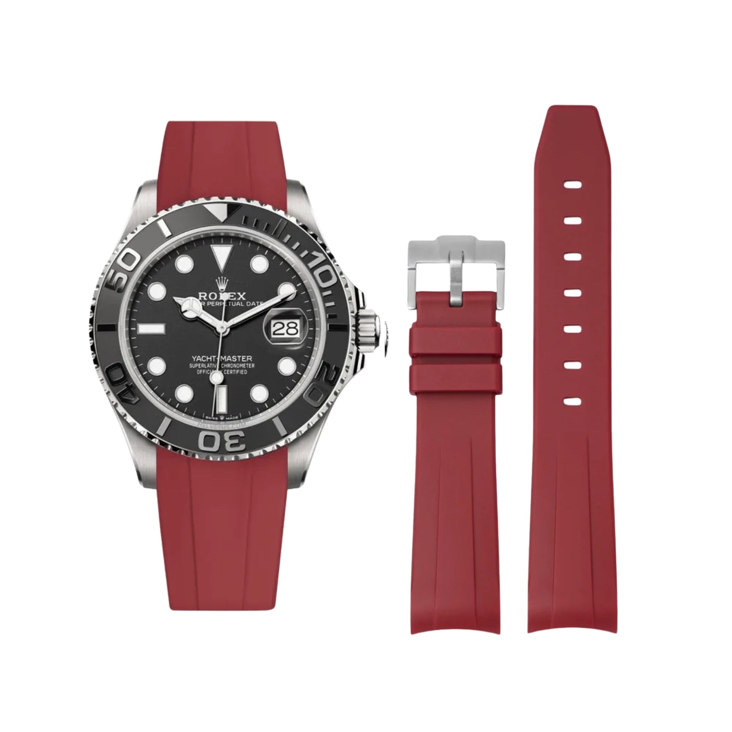 Bracelet en caoutchouc – Pour Rolex Yacht-Master 40 mm / 42 mm – Bordeaux