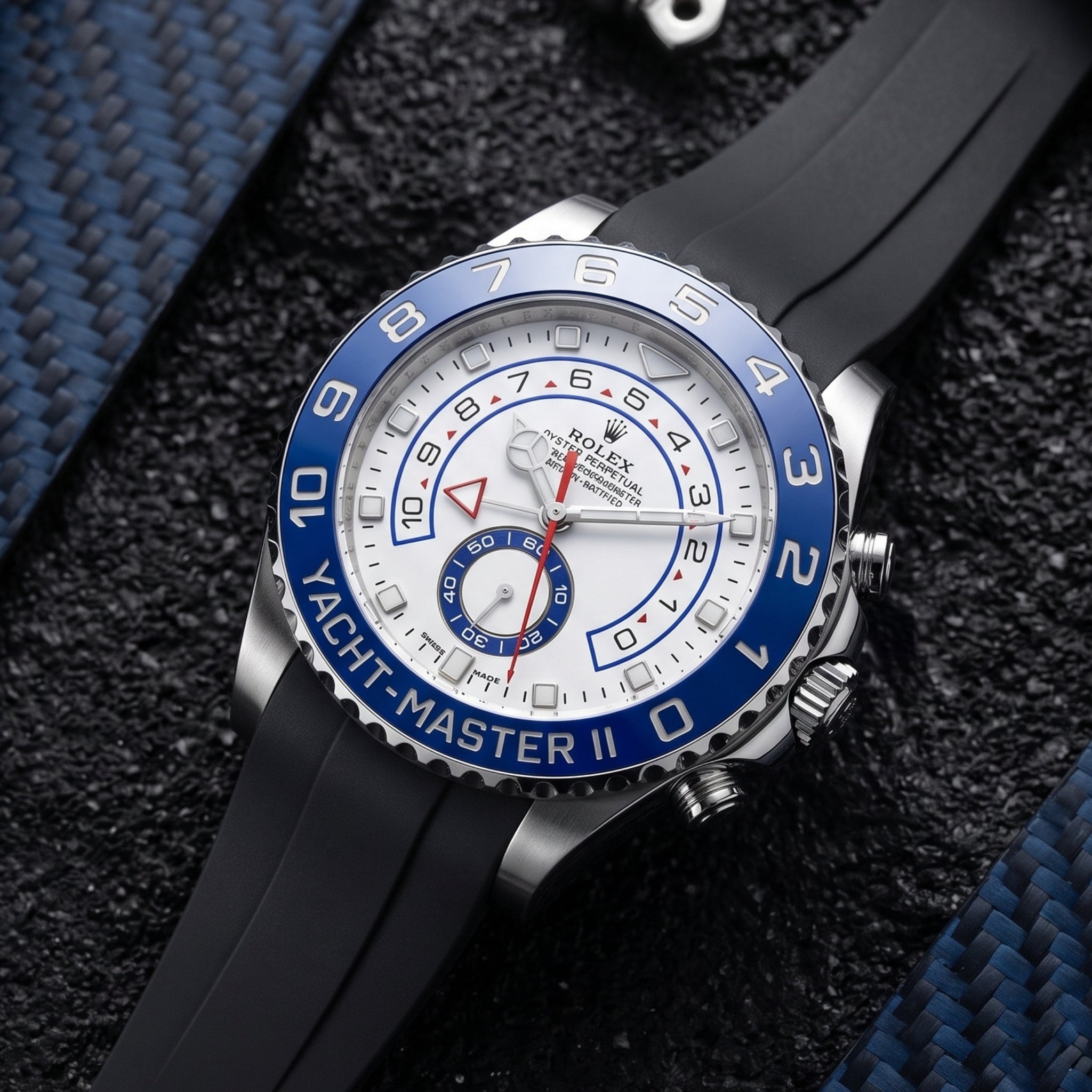 Bracelet déployant en caoutchouc pour Rolex Yacht-Master II 44 mm - Noir