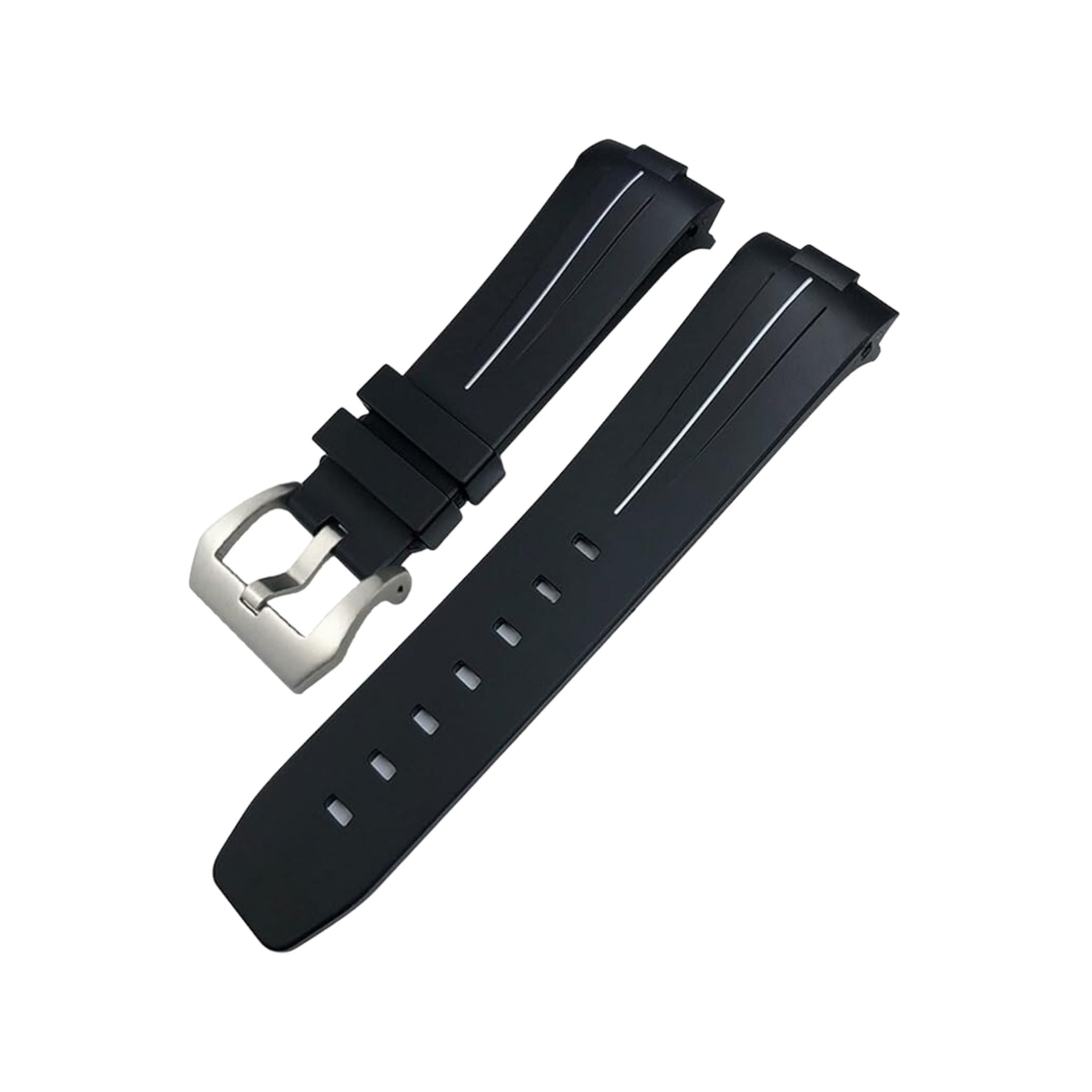Rubber Curved Strap - For Panerai Luminor 44mm - Black w/White | LuxLine® - Helvetus