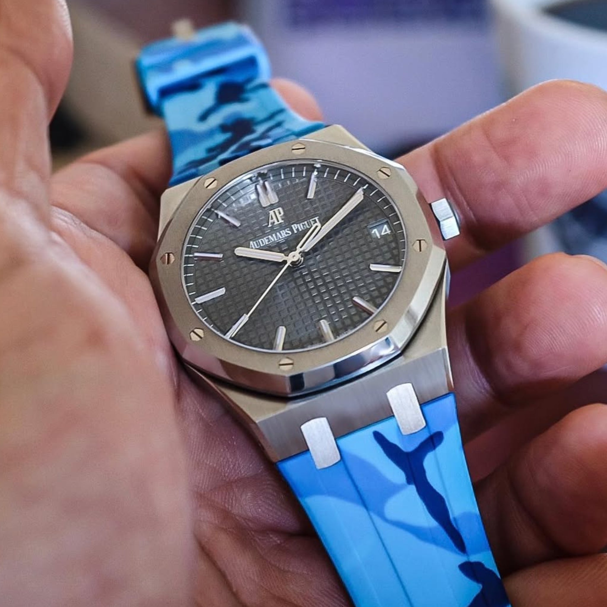 Rubber Strap - For all Audemars Piguet Royal Oak 41mm - Blue Camo - Helvetus