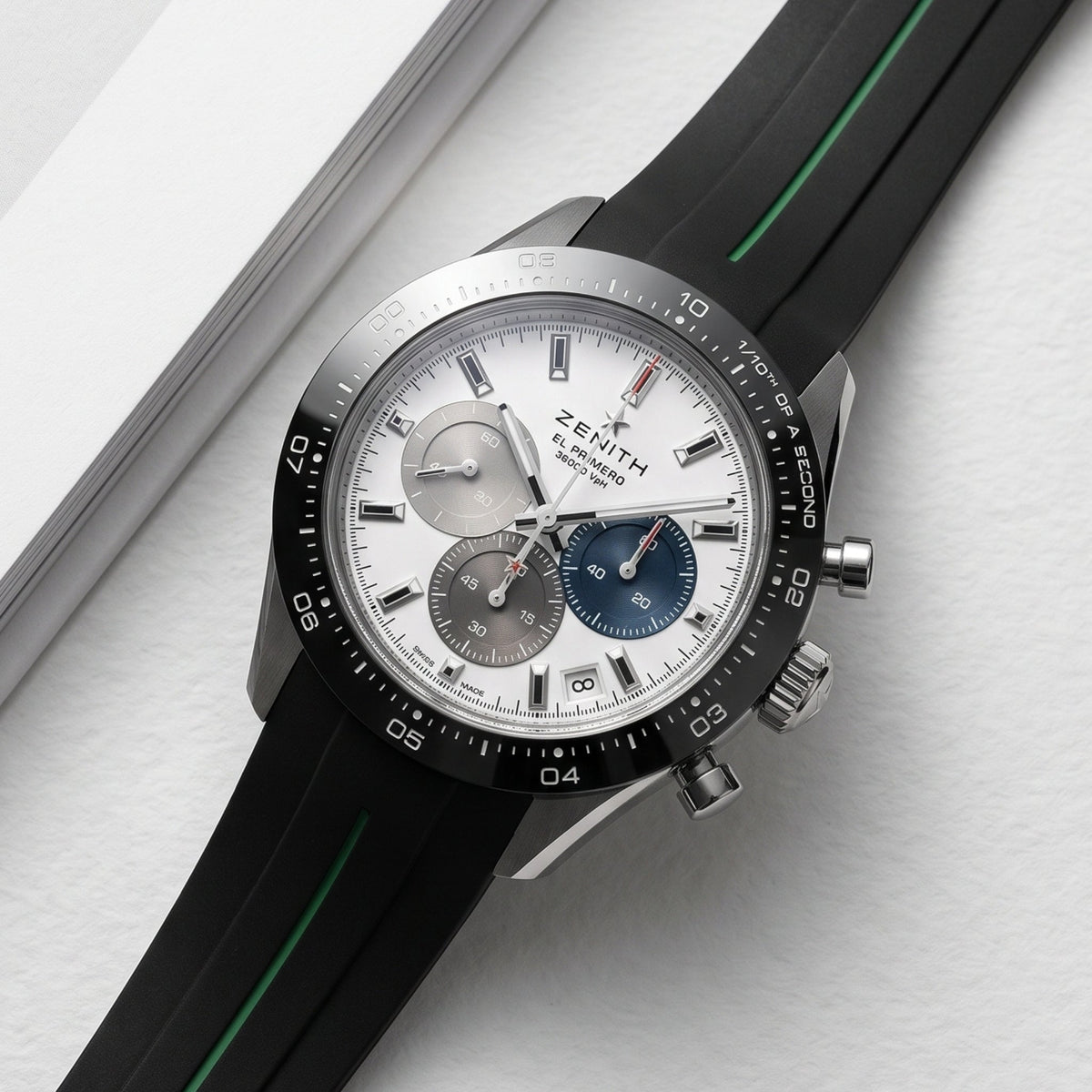 Rubber Strap - For all Zenith Chronomaster Models - Black w/Green Line | LuxLine® - Helvetus