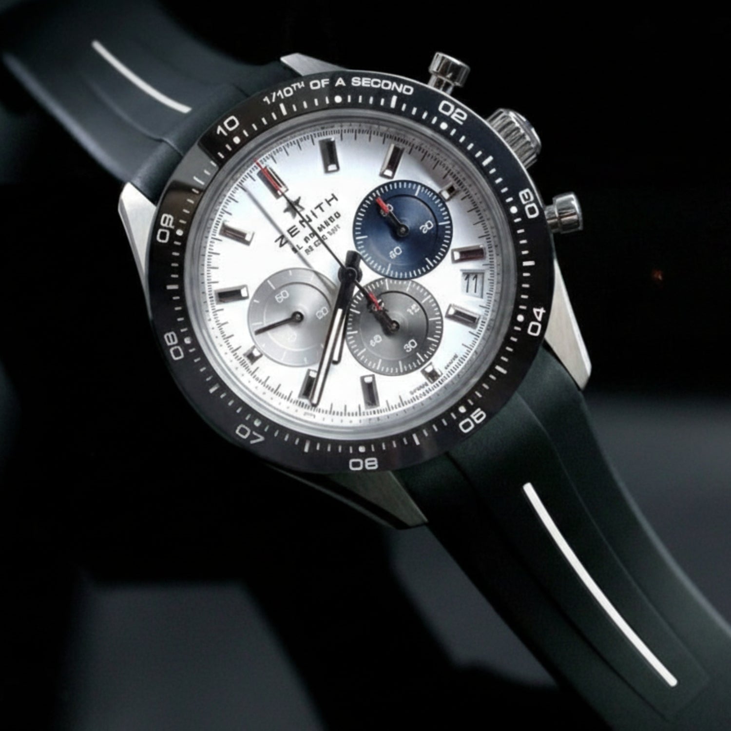 Rubber Strap - For all Zenith Chronomaster Models - Black w/White Line | LuxLine® - Helvetus