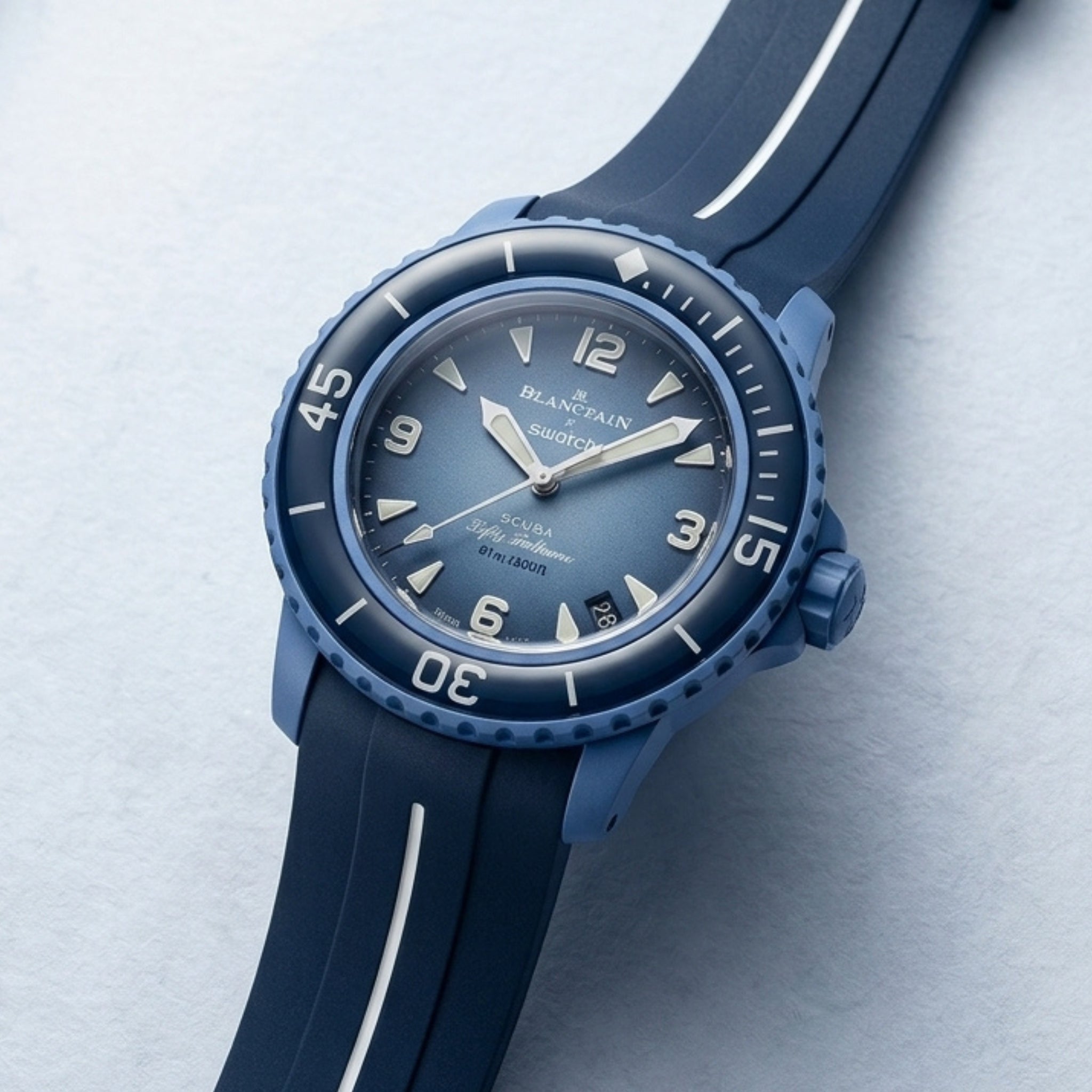 Rubber Strap - For Blancpain X Swatch - Atlantic Ocean - Blue w/White Line | LuxLine® - Helvetus