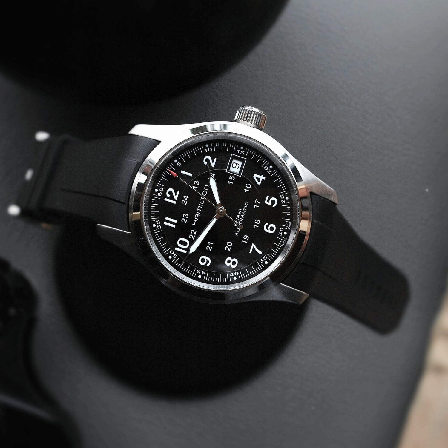 Rubber Strap – For Hamilton Khaki Field (38mm/40mm/42mm) - Black - Helvetus