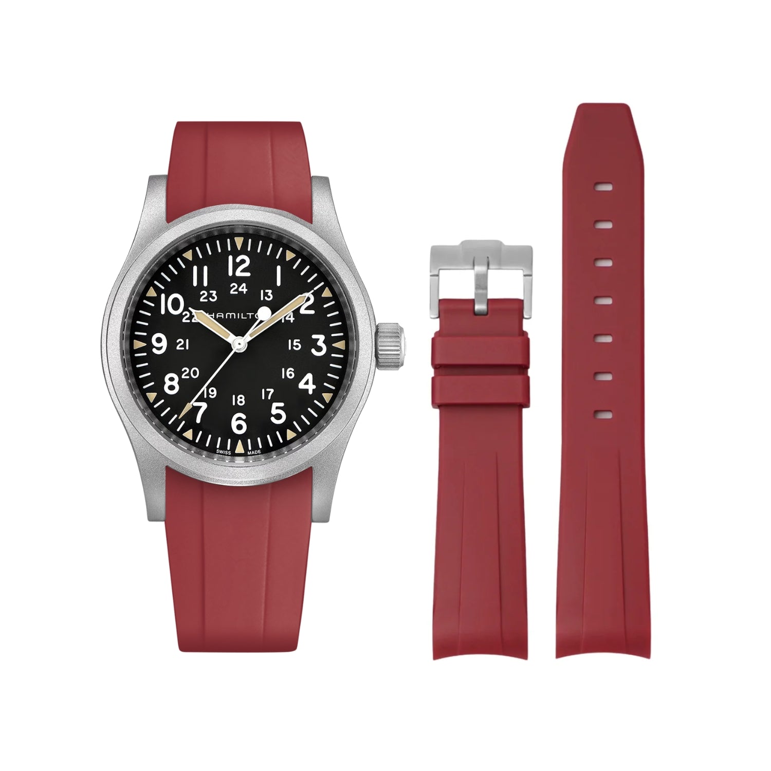 Rubber Strap – For Hamilton Khaki Field (38mm/40mm/42mm) - Bordeaux - Helvetus
