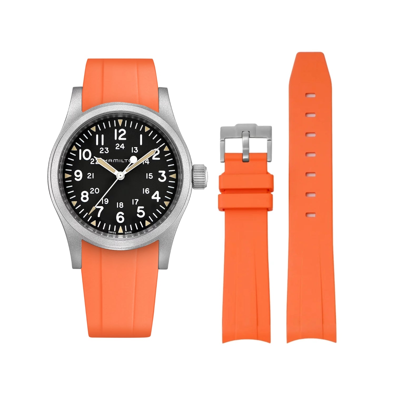 Rubber Strap – For Hamilton Khaki Field (38mm/40mm/42mm) - Orange - Helvetus
