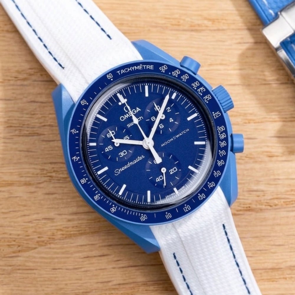 Rubber Strap - For Mission to Neptune | Omega X Swatch | MoonSwatch - White w/Blue - Helvetus