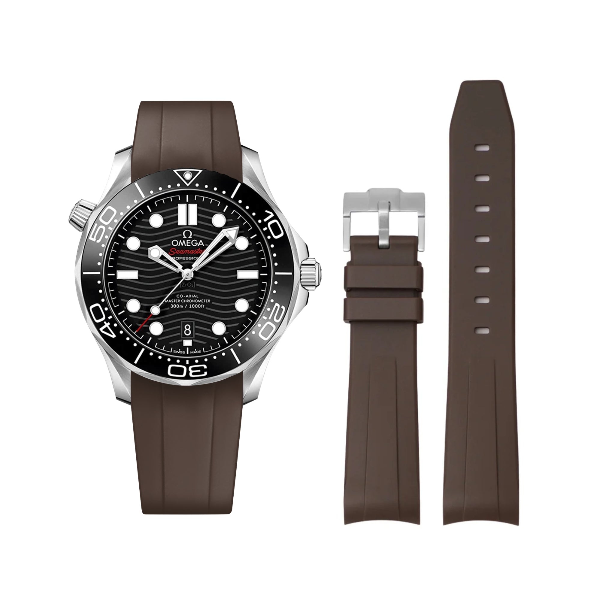 Rubber Strap - For Omega Seamaster 300 - Brown - Helvetus