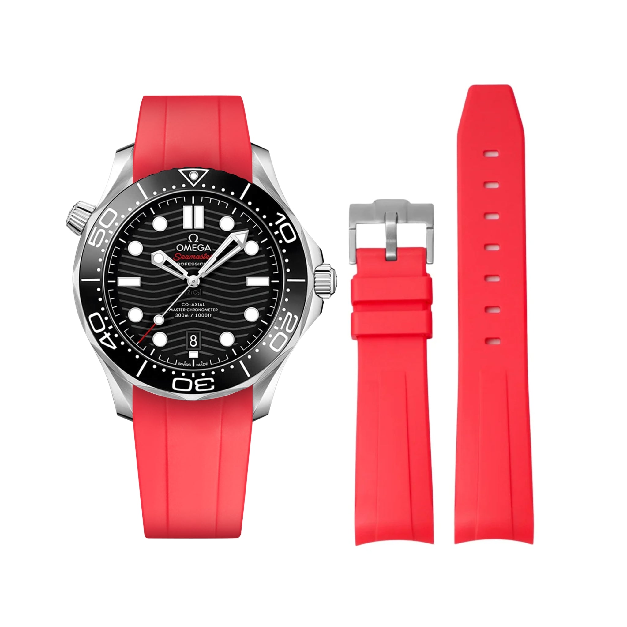 Rubber Strap - For Omega Seamaster 300 - Red - Helvetus