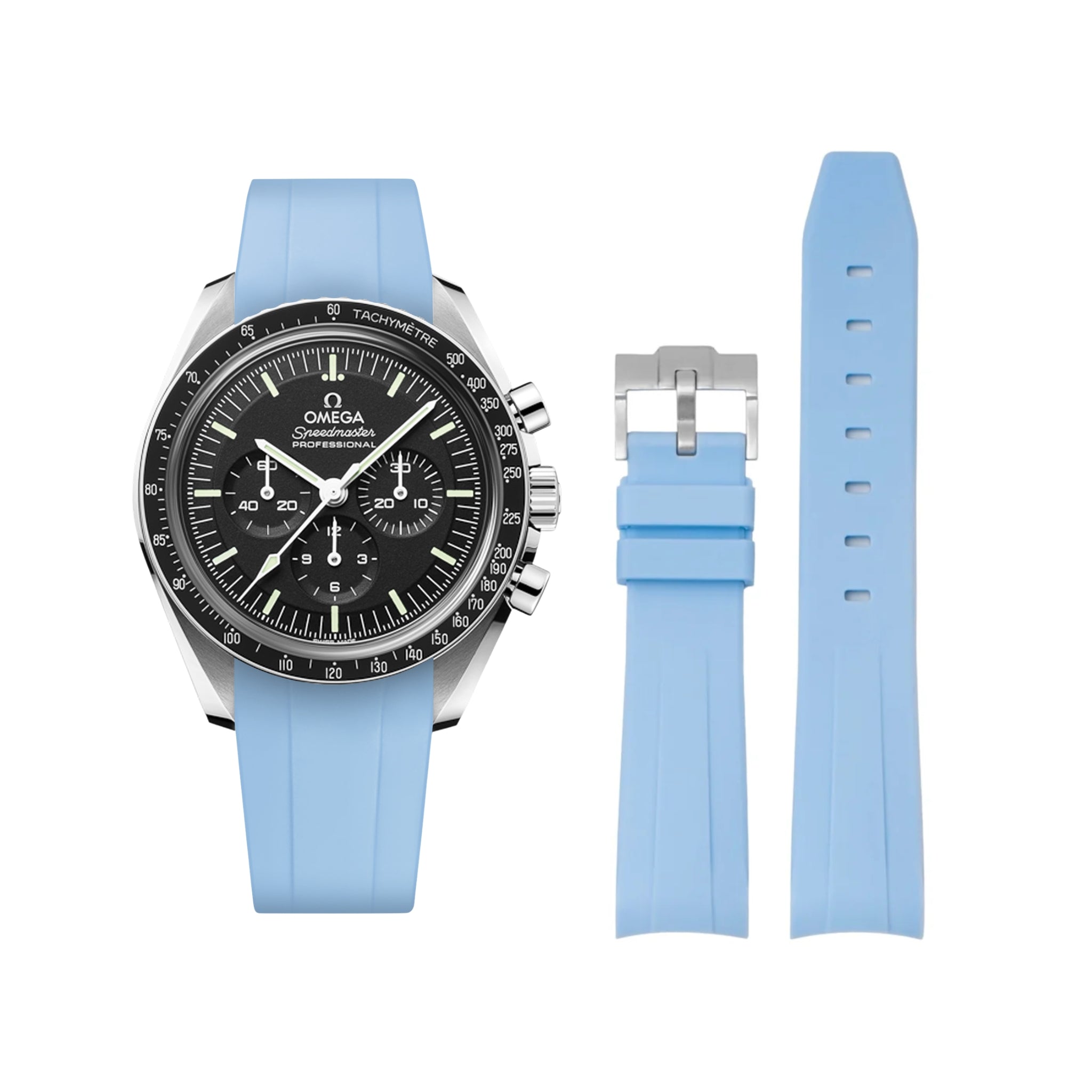 Rubber Strap - For Omega Speedmaster - Baby Blue - Helvetus