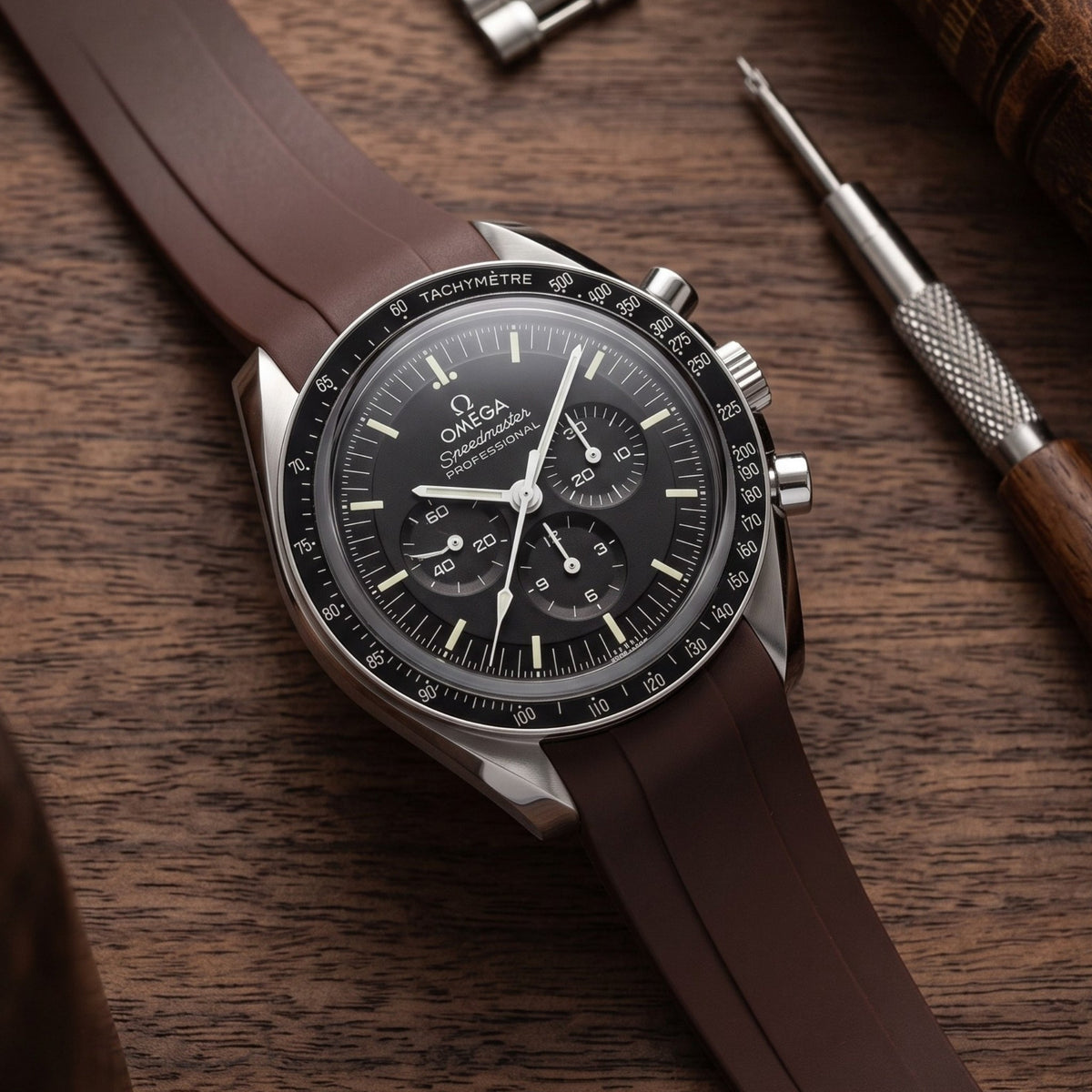 Rubber Strap - For Omega Speedmaster - Brown - Helvetus