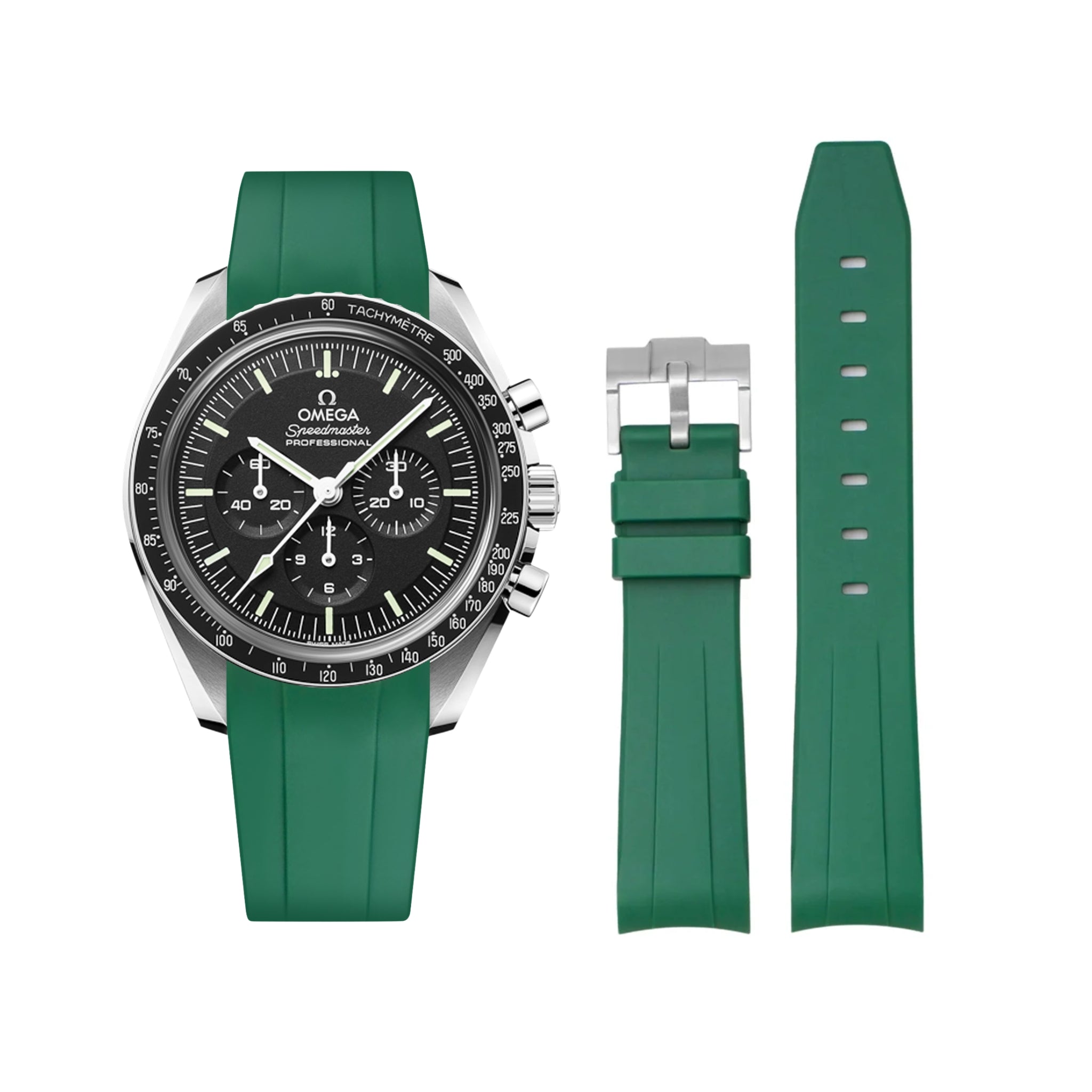 Rubber Strap - For Omega Speedmaster - Green - Helvetus
