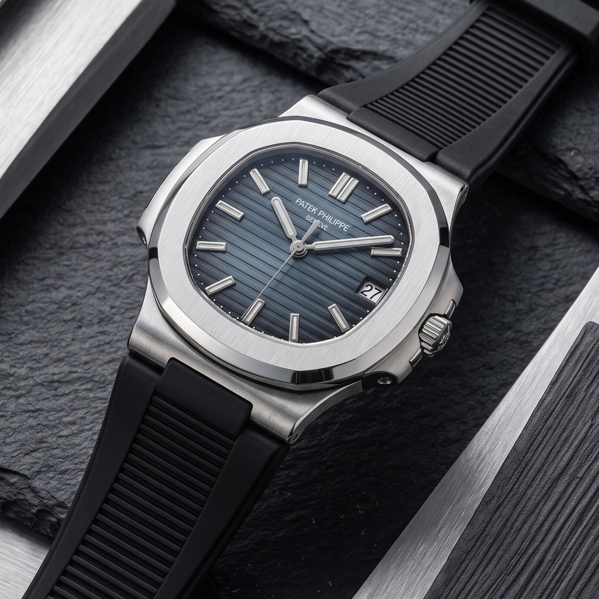 Rubber Strap - For Patek Philippe Nautilus - Black - Helvetus