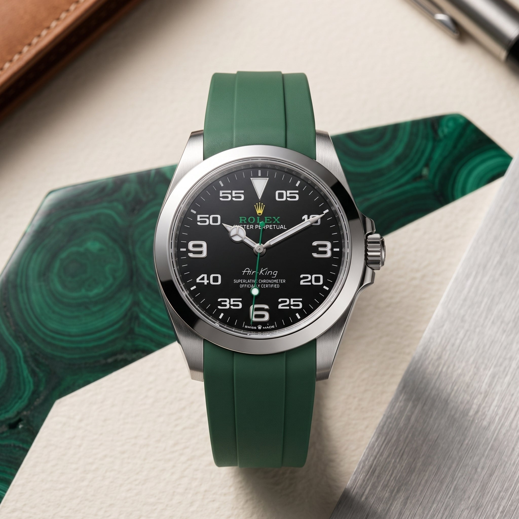 Rubber Strap - For Rolex Air-King 126900/116900 - Green - Helvetus