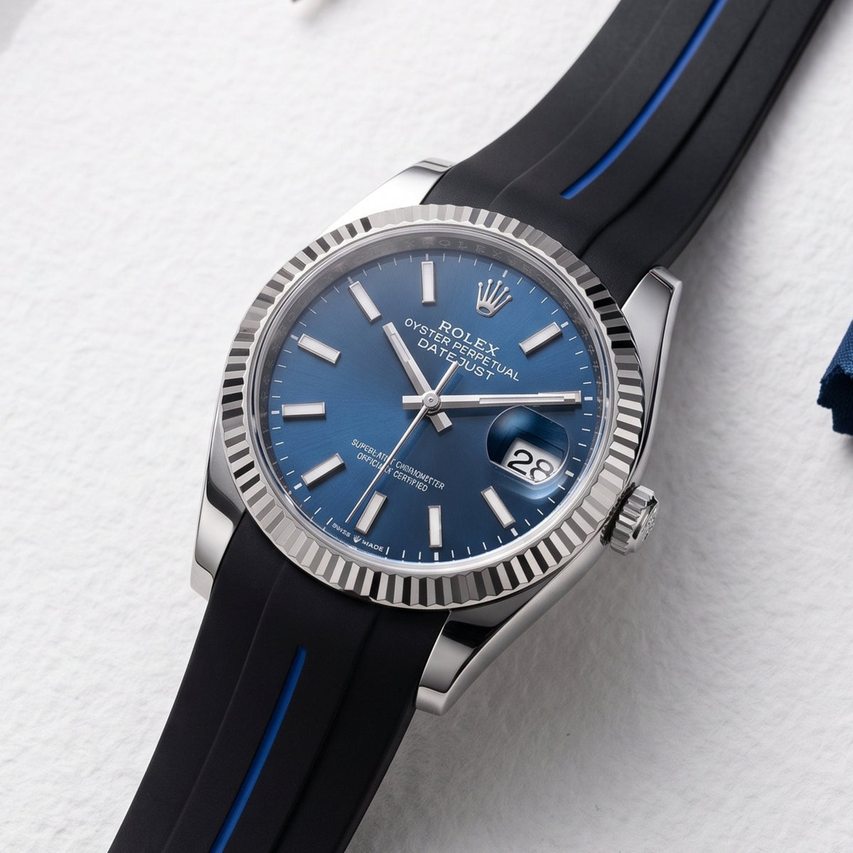 Rubber Strap - For Rolex Datejust 36 - Black w/Blue Line | LuxLine® - Helvetus