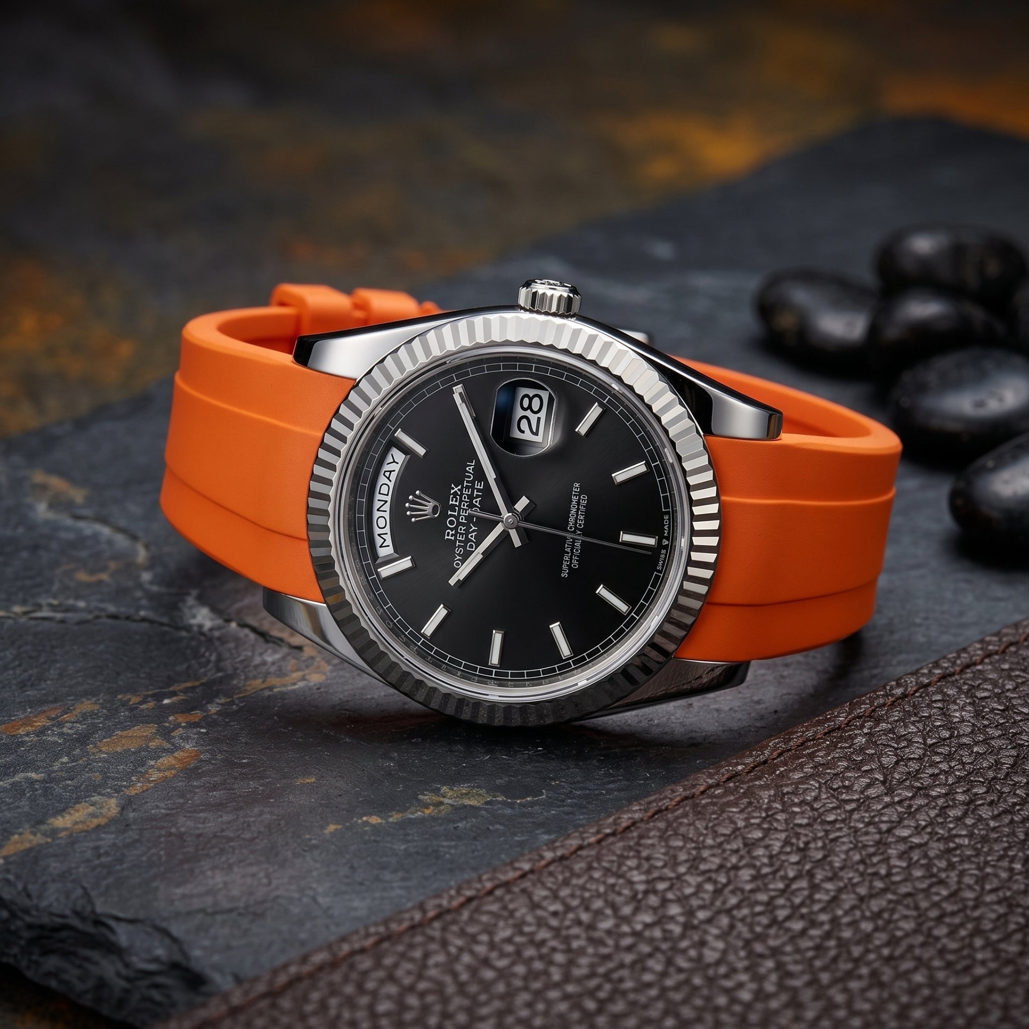 Rubber Strap - For Rolex Day-Date 40 - Orange - Helvetus