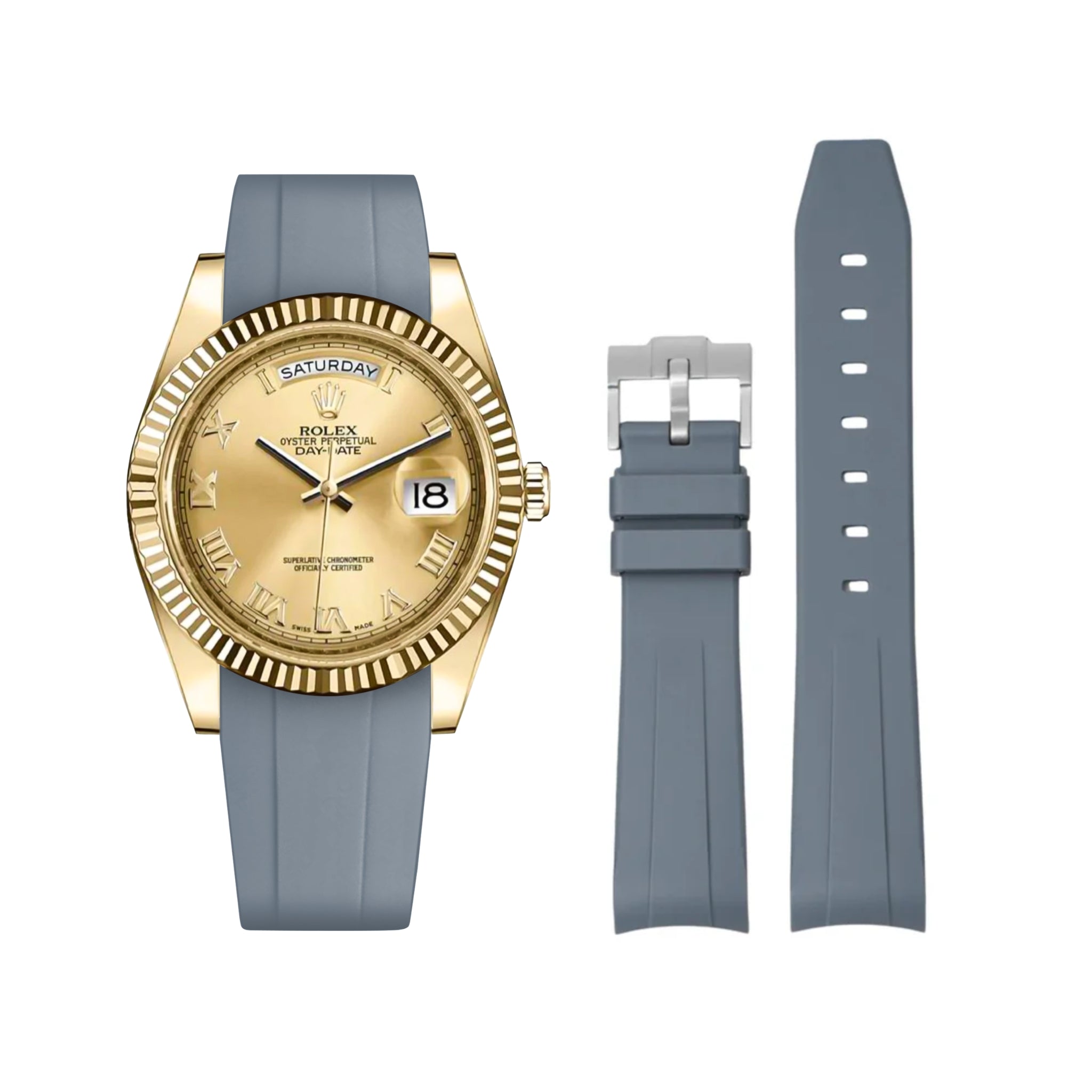 Rubber Strap - For Rolex Day - Date II 41mm - Grey - Helvetus