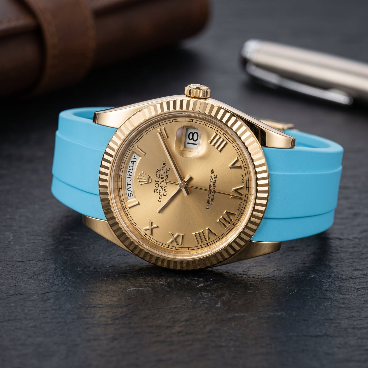 Rubber Strap - For Rolex Day-Date II 41mm - Light Blue - Helvetus