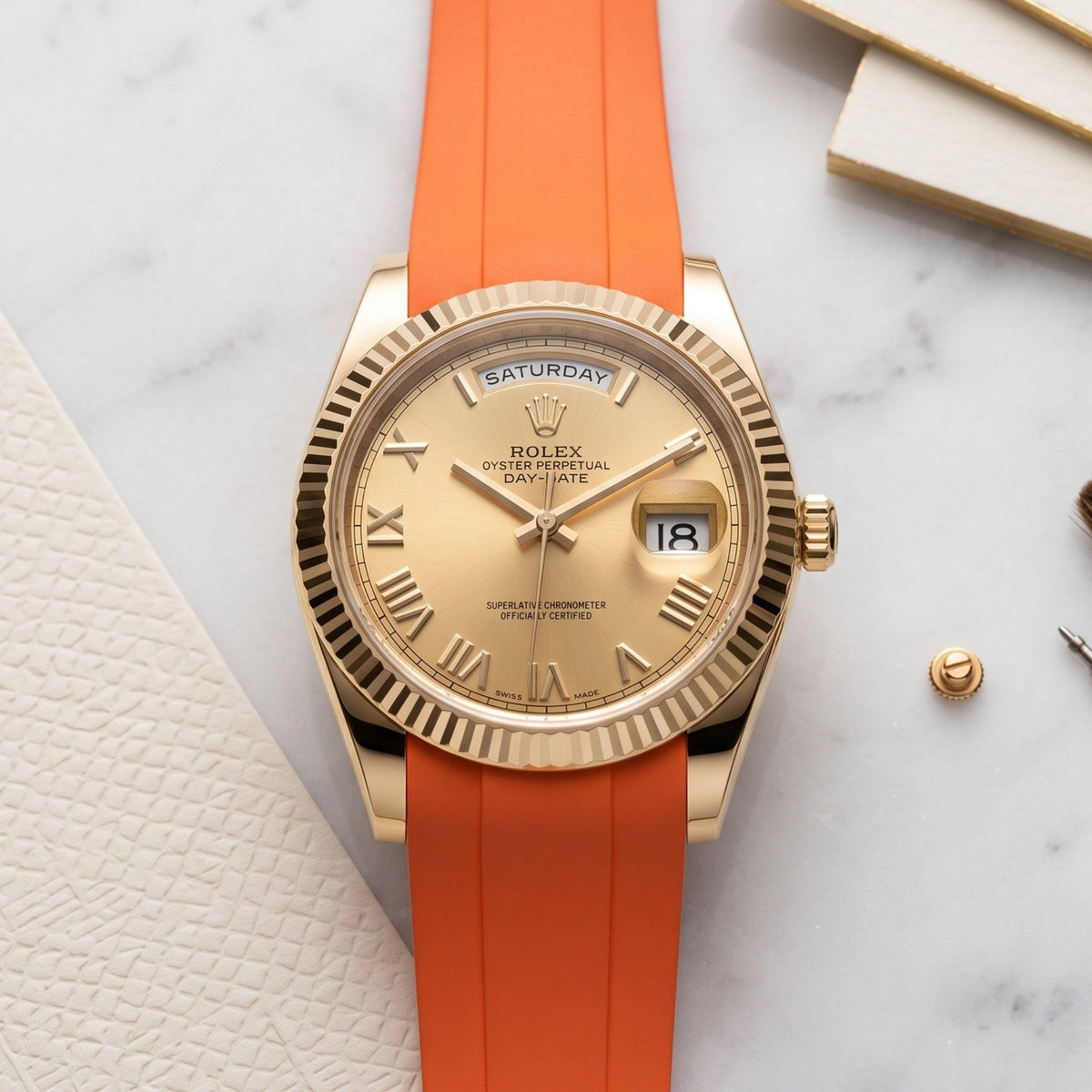 Rubber Strap - For Rolex Day-Date II 41mm - Orange - Helvetus