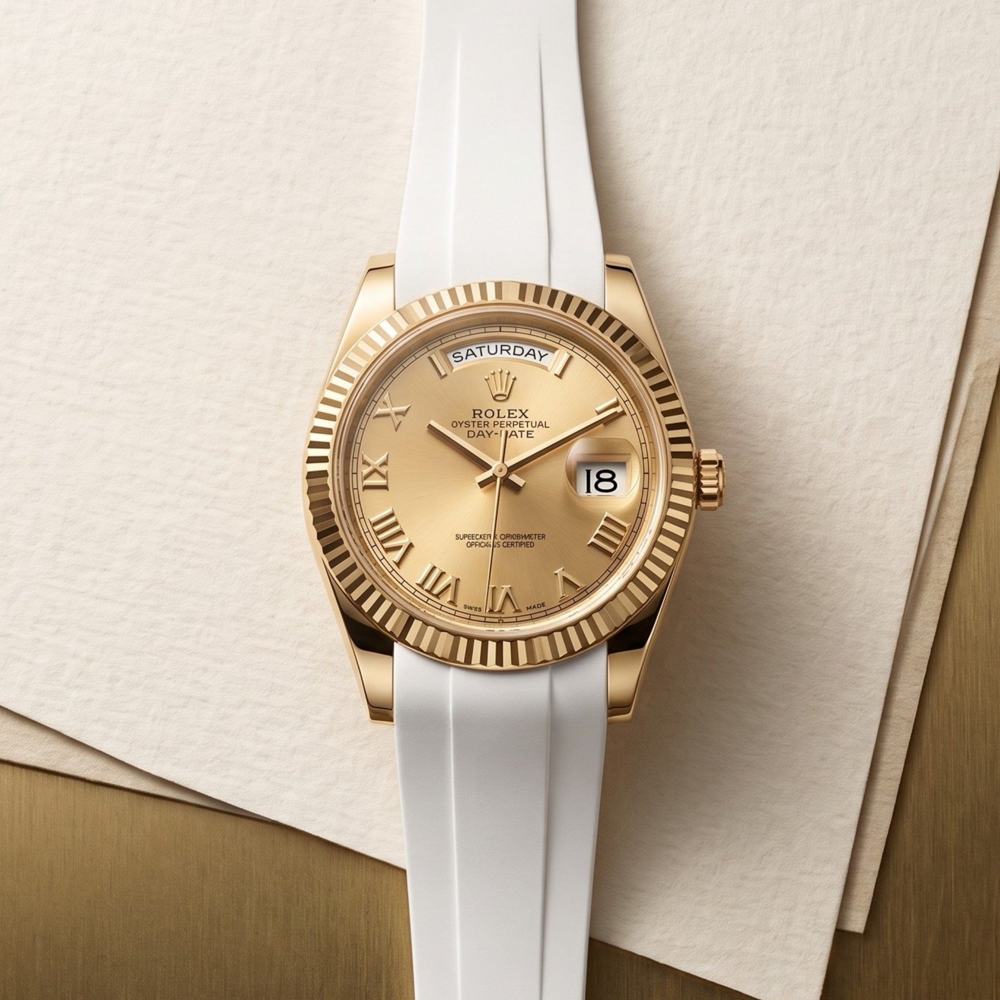 Rubber Strap - For Rolex Day-Date II 41mm - White - Helvetus