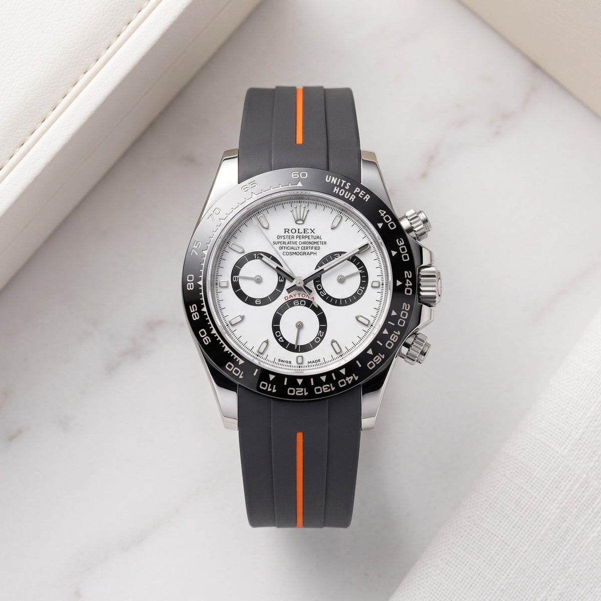 Rubber Strap - For Rolex Daytona - Black w/Orange Line | LuxLine® - Helvetus