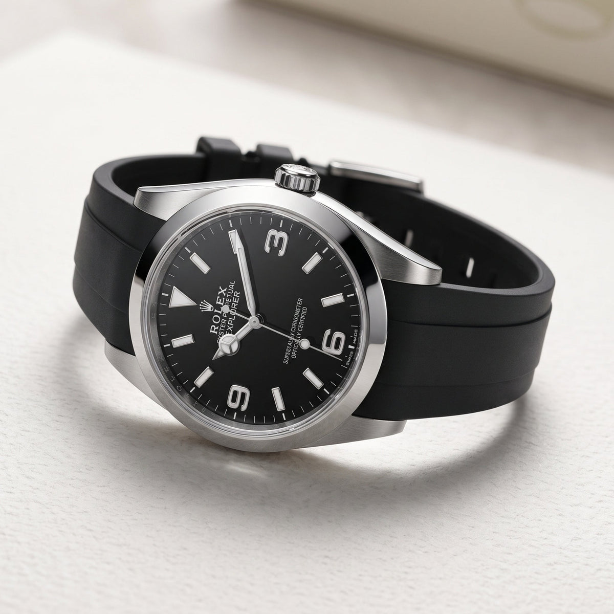 Rubber Strap - For Rolex Explorer I - Black - Helvetus