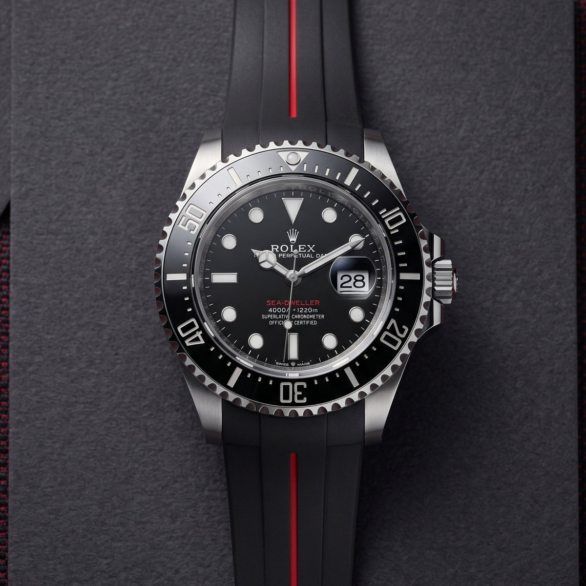 Rubber Strap - For Rolex Sea-Dweller - Black w/Red Line | LuxLine® - Helvetus