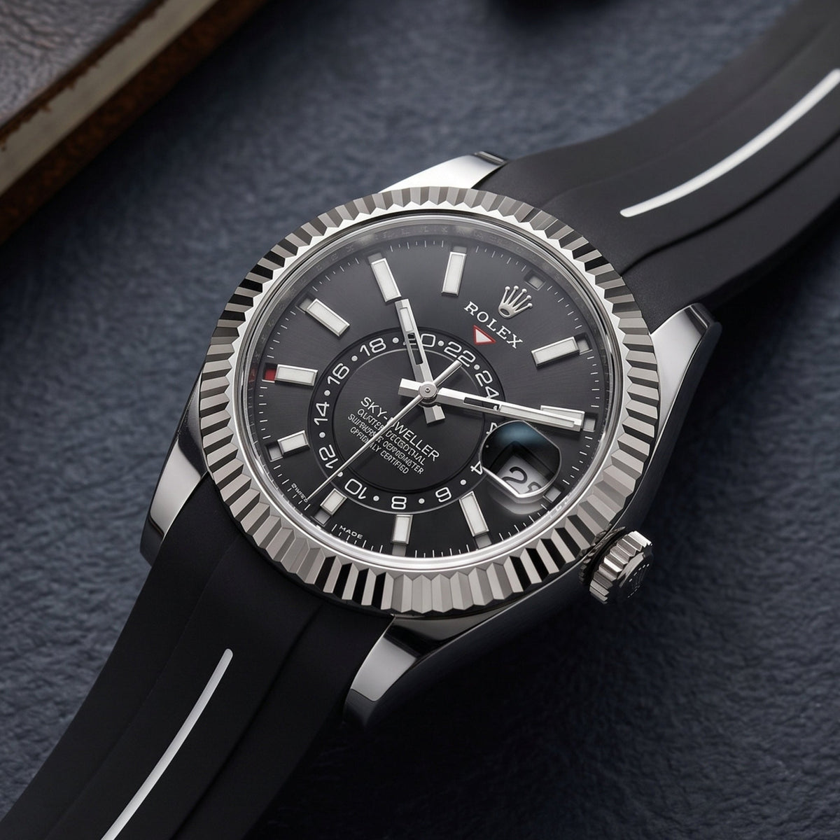 Rubber Strap - For Rolex Sky-Dweller - Black w/White Line | LuxLine® - Helvetus